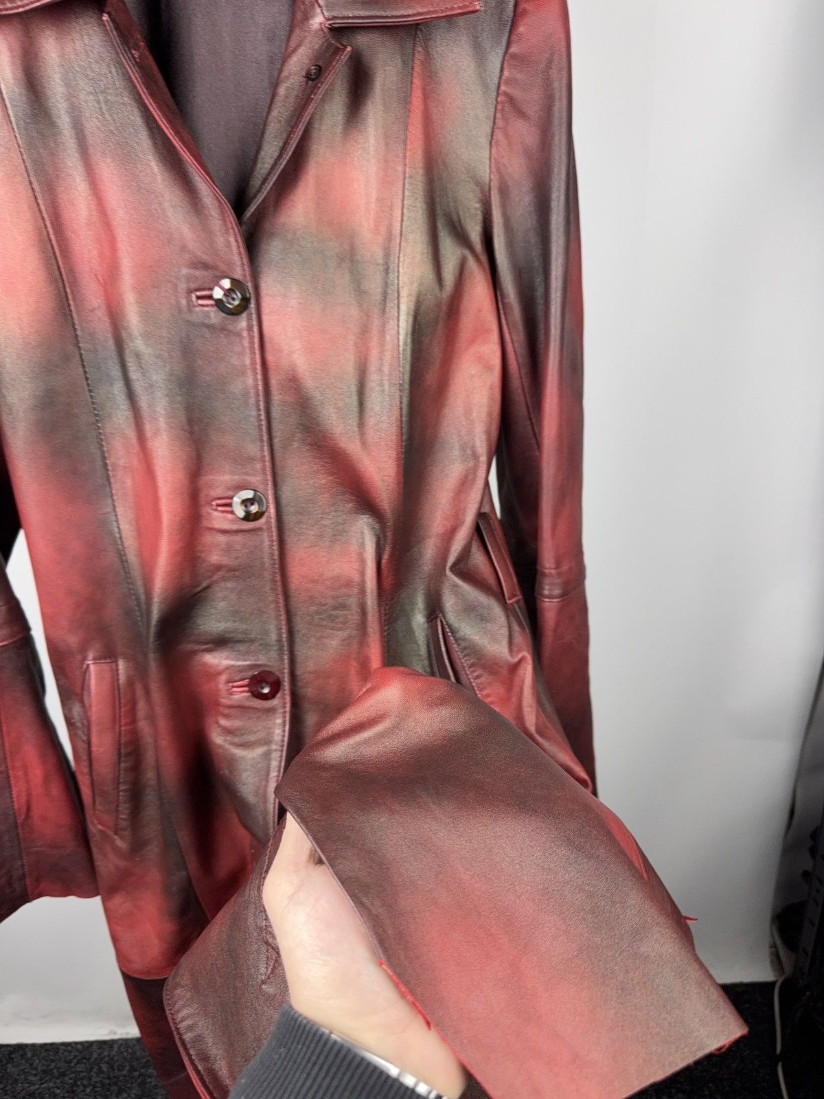 Japanese Brand 90s Y2K Avant-Garde Leather Coat Red Gradient Japan Western Size S / US 4 / IT 40 - 12 Thumbnail