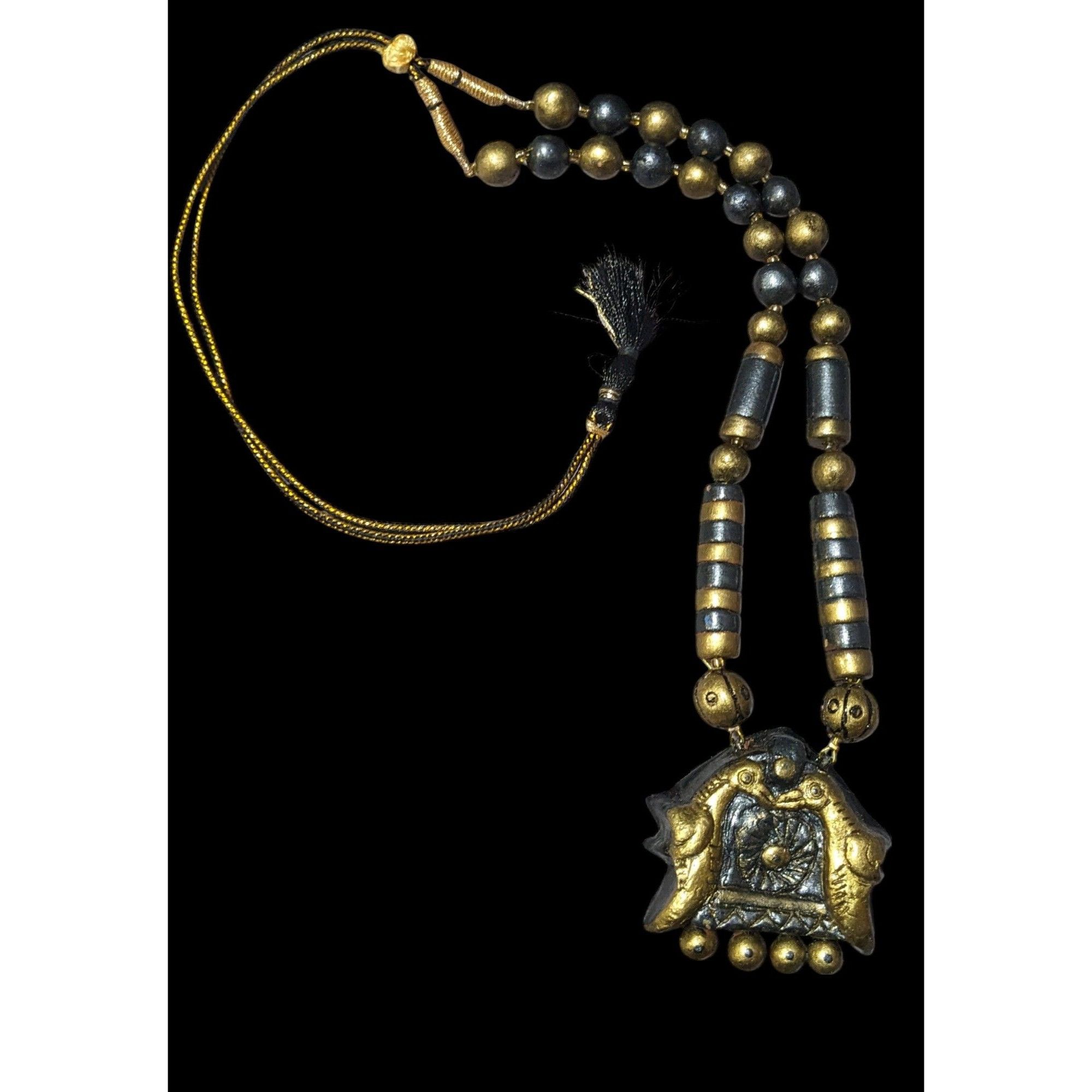 Other Vintage Terra Cotta Gold And Black Bird Beaded Pendant Neckl Size ONE SIZE - 1 Thumbnail
