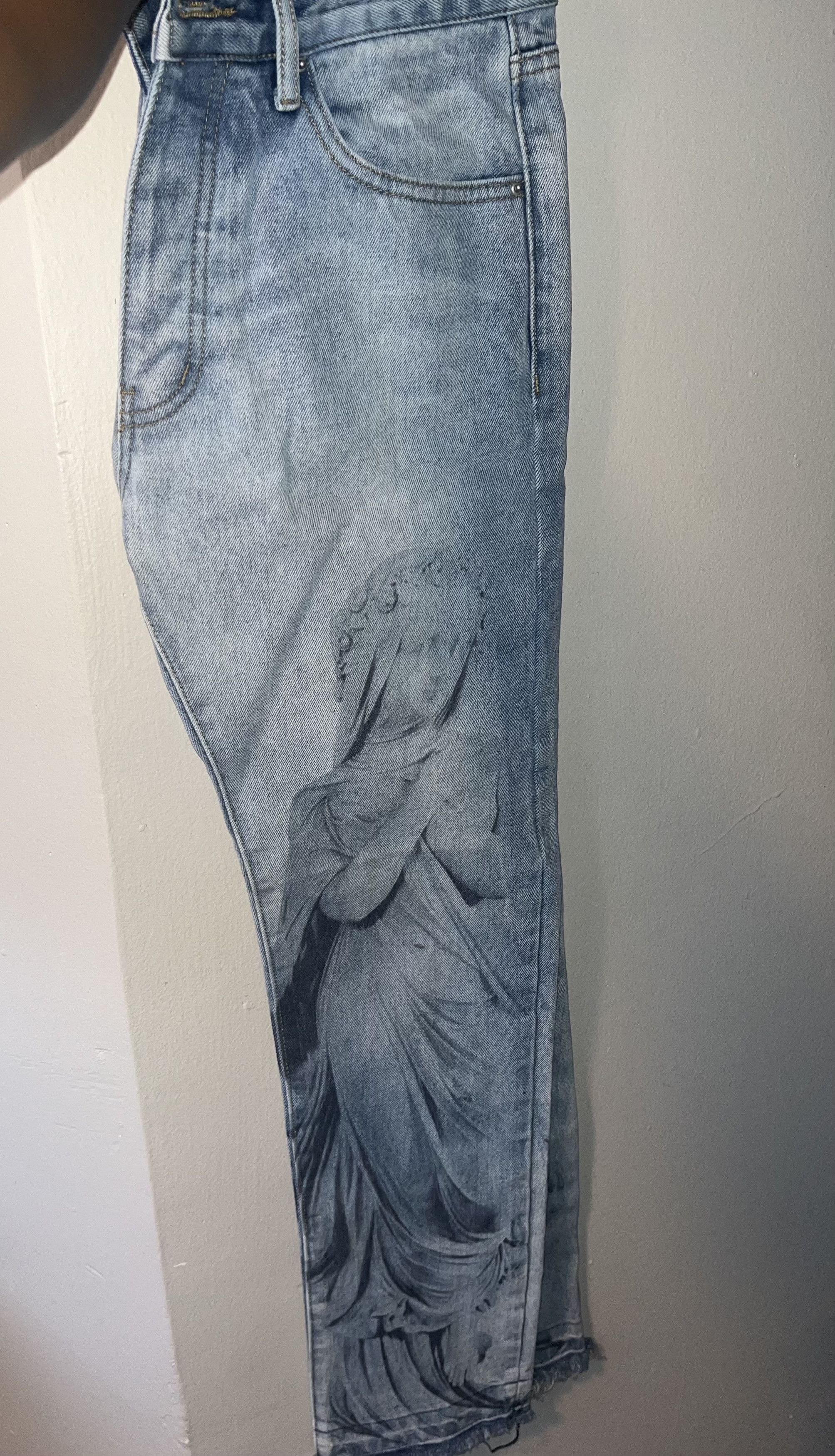 MNML Y2K Angel Design Striaght-Leg Jeans Size US 31 - 6 Thumbnail