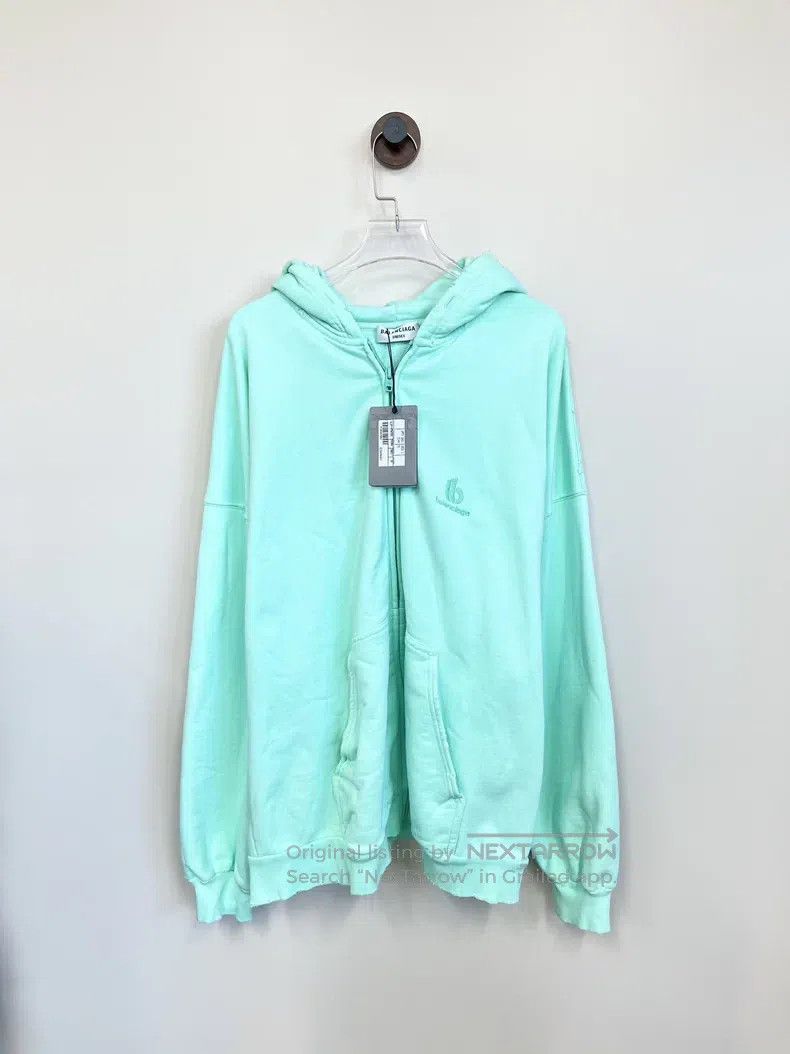 Balenciaga Balenciaga Green Solid Embroidered Logo Zip Hoodie Size US M / EU 48-50 / 2 - 1 Thumbnail