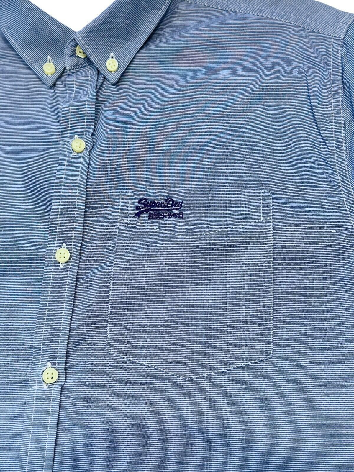 Superdry SuperDry Shirt Men's UK Size L Blue Pinstripe Embroidered Size 42R - 8 Thumbnail