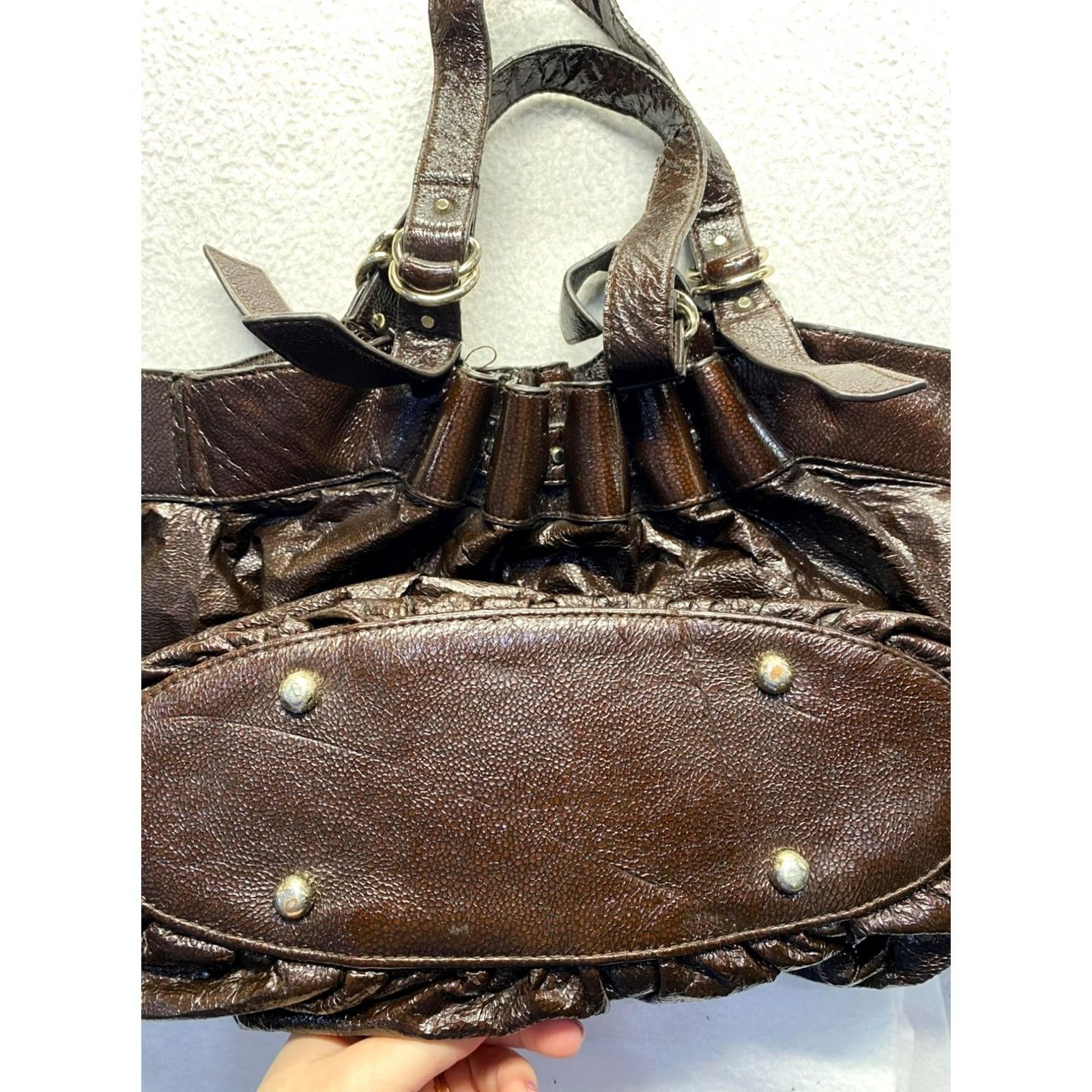 Loeffler Randall Loeffler Randall Tote Bag Brown with Dual Handles & Ruffle Detail Womens Bags Size ONE SIZE - 5 Thumbnail