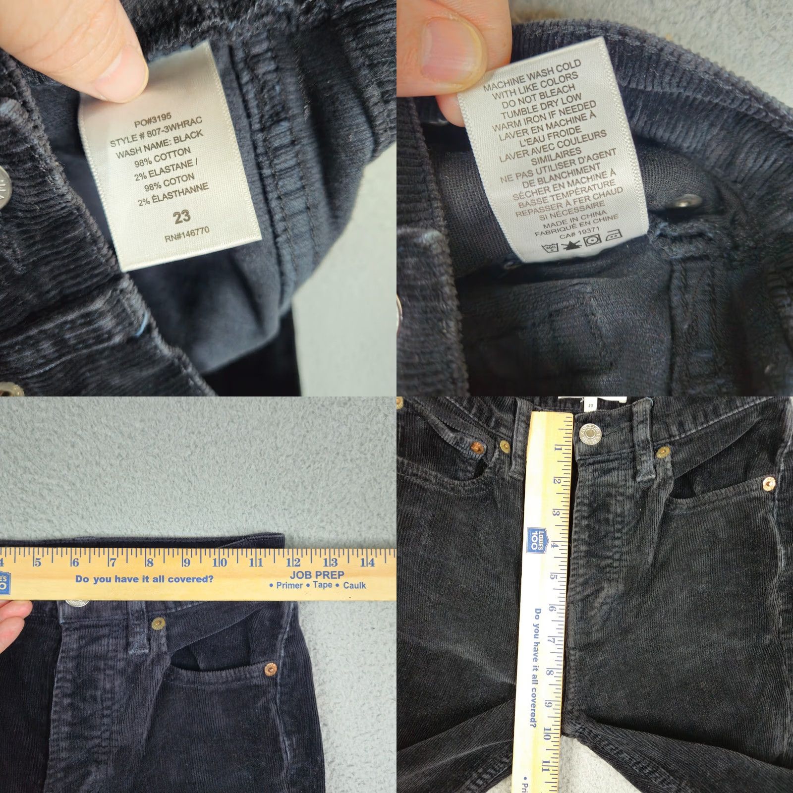 RE/DONE RE/DONE Women's black corduroy Casual Pant Size 23 Pants Regular Straight Fall Women Pants Black 23 Size 40" / US 18 - 8 Thumbnail