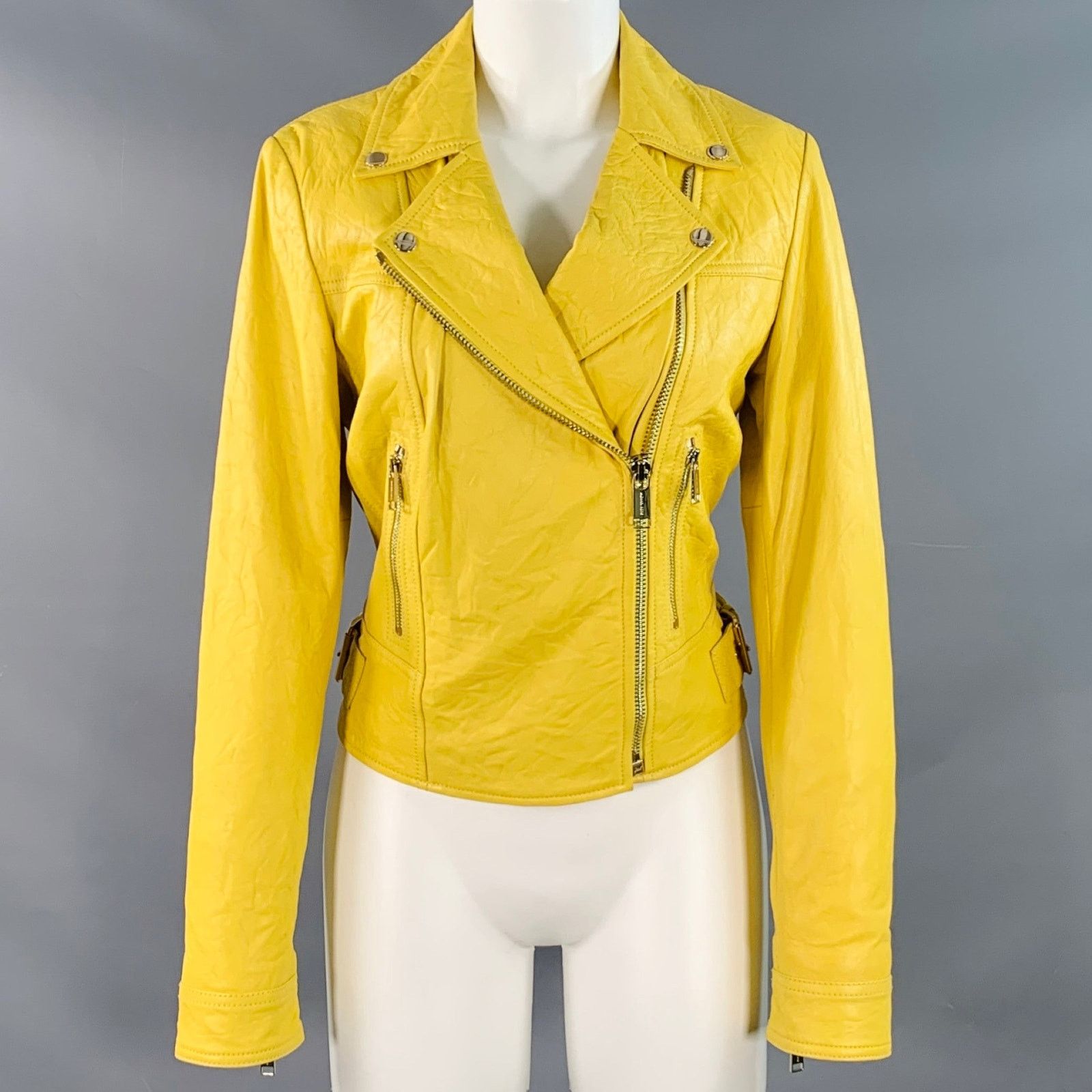 Size M Yellow Leather Lambskin Motorcycle Jacket