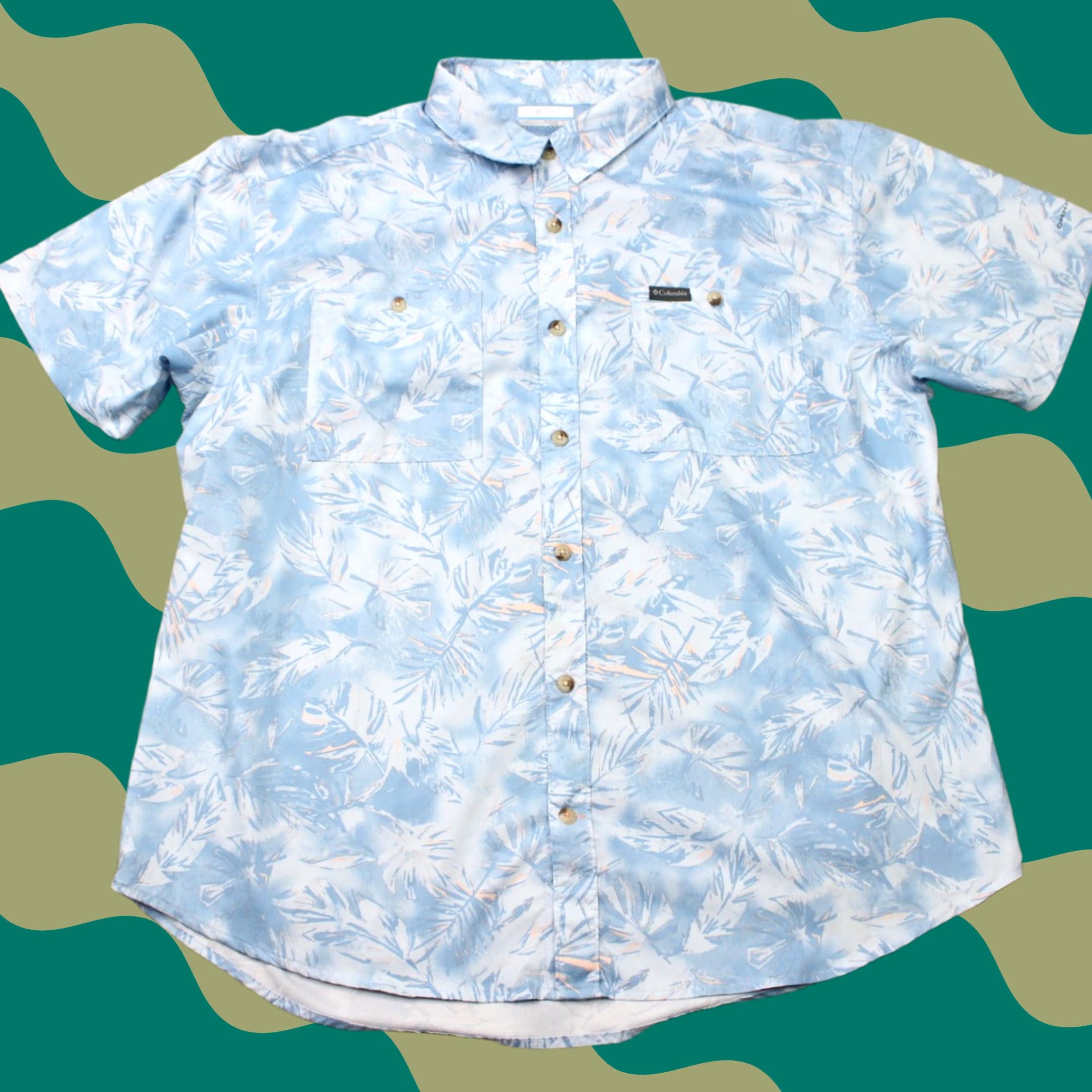 Vintage Columbia Shirt Mens XL Blue Floral Utilizer Printed Woven Short Sleeve Button Up Size US XL / EU 56 / 4 - 1 Thumbnail