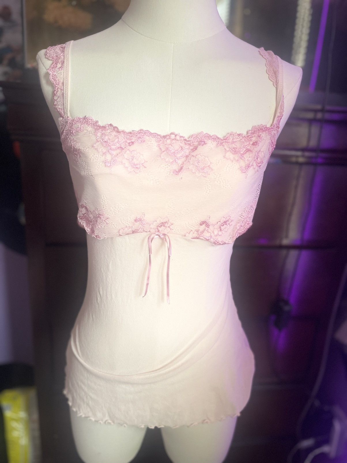 Other Vintage Baby Pink Gilligan O Malley Mesh cami top. Size XL / US 12-14 / IT 48-50 - 8 Thumbnail