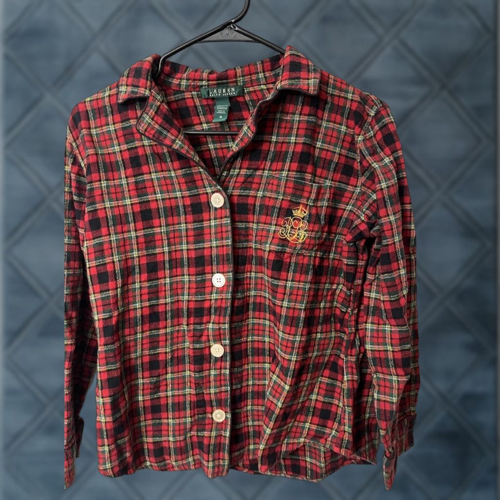 Ralph Lauren Lauren Ralph Lauren Womens Sleepshirt Medium Red Plaid 3/4 Sleeve Button Collared Size L / US 10 / IT 46 - 1 Thumbnail