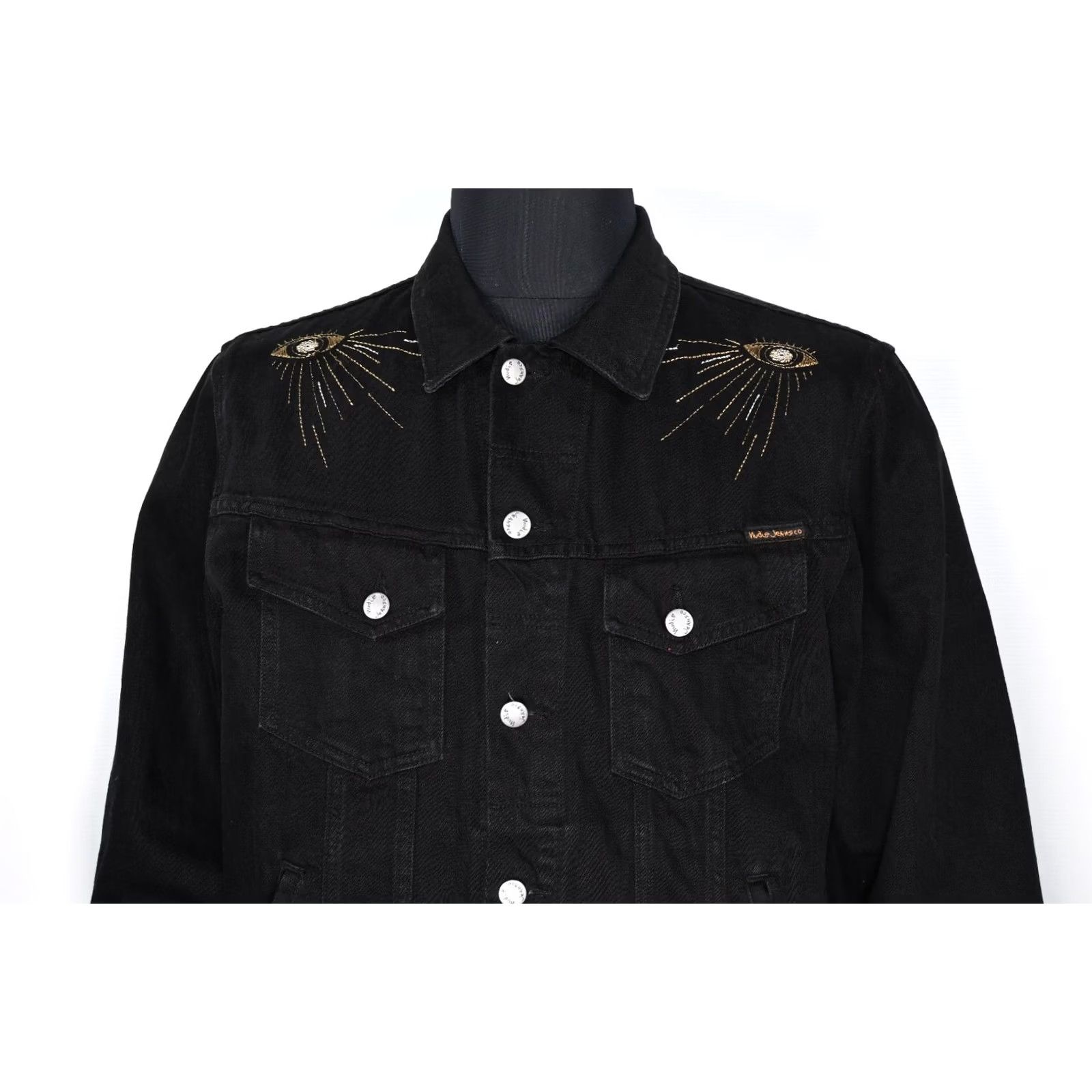 Nudie Jeans Nudie Jeans Bobby Heaven and Hell Embroidered Black Denim Jacket L Mens Size US 33 - 2 Thumbnail