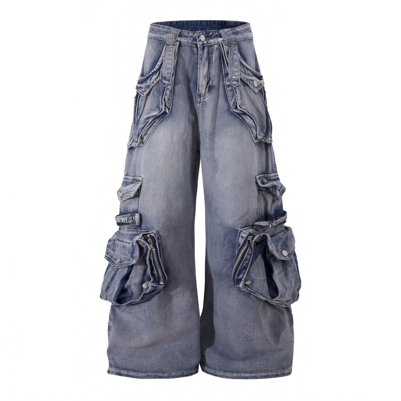 Japanese Brand Wide Leg Cargo Denim Pants, Baggy Cargo Jeans Size US 30 / EU 46 - 1 Thumbnail
