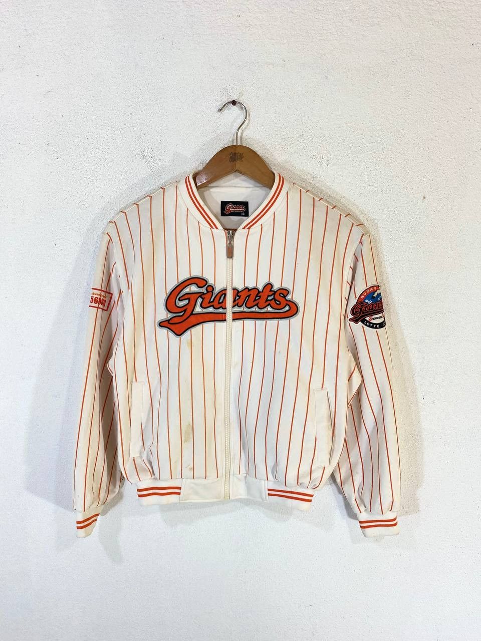 image of Avant Garde x Mlb Vintage Mlb New York Giants Light Jacket Nice Design in Orange White (Size Medium