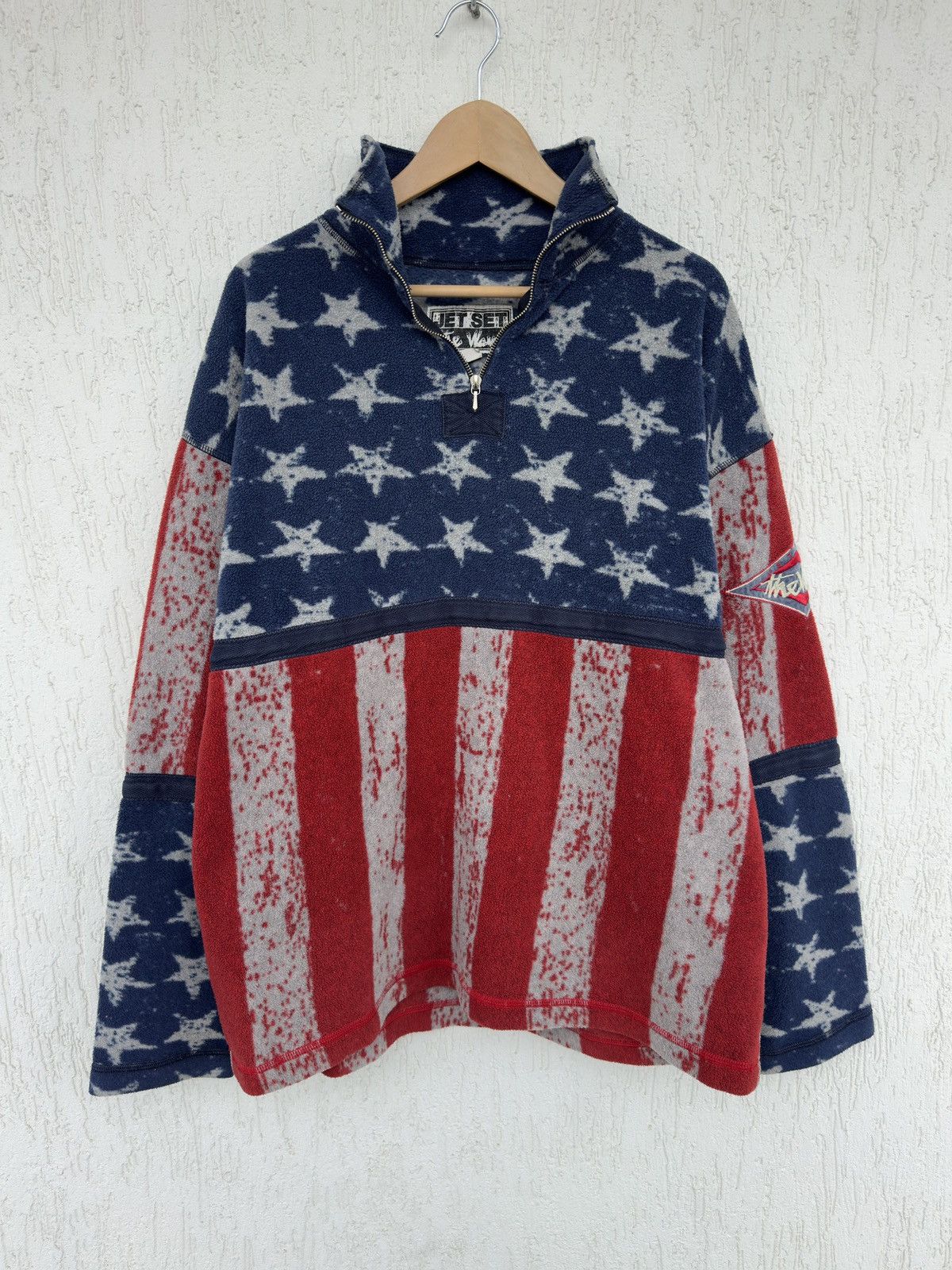 JET SET Vintage Jet Set Ski Fleece Jacket American Flag Polo Style Size US XL / EU 56 / 4 - 1 Thumbnail