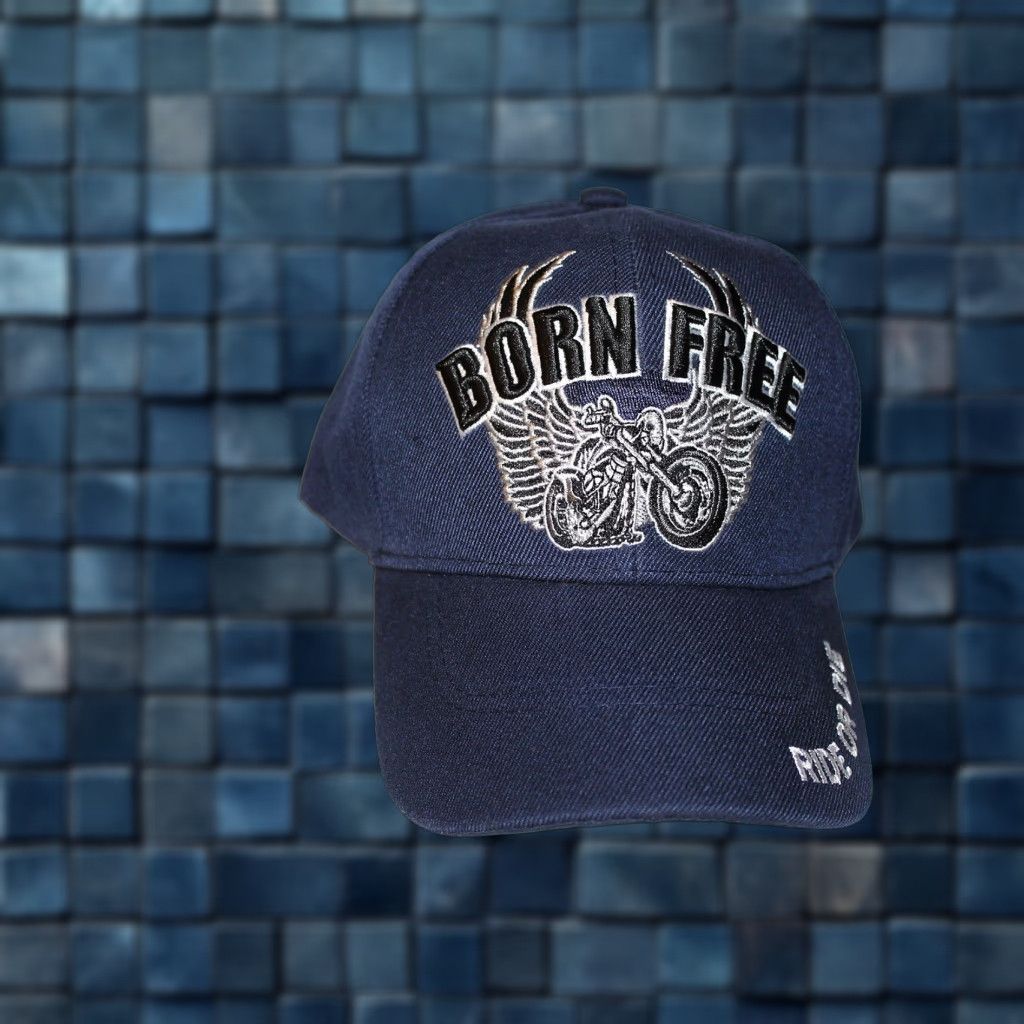 Vintage ACE Motorcycle Wings Born Free Ride or Die Baseball Cap Adjustable Dark Blue Mens Size ONE SIZE - 1 Thumbnail