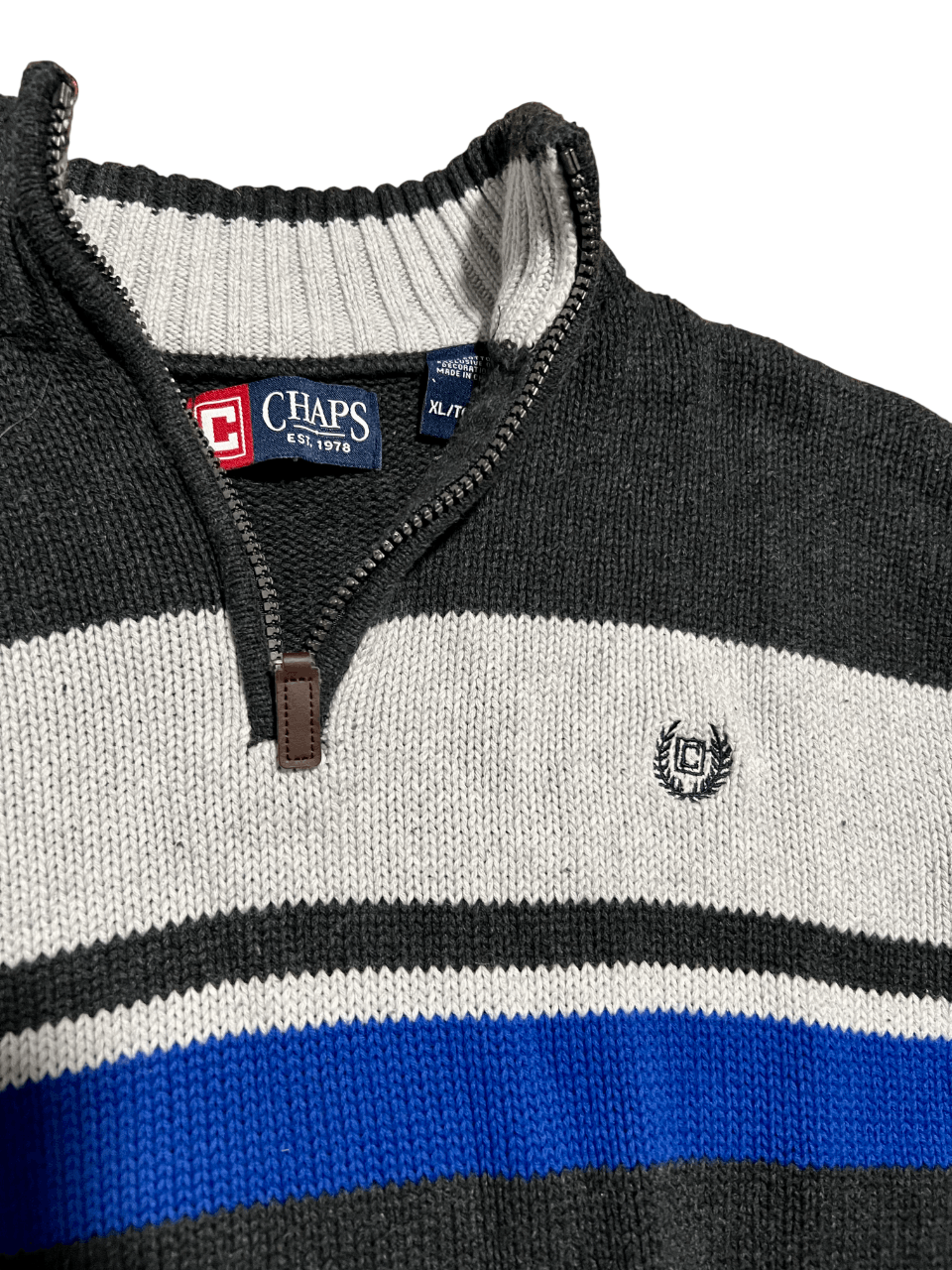 Chaps Chaps Gray, Blue & White Vintage Quarter Zip Sweater Size US XL / EU 56 / 4 - 2 Thumbnail