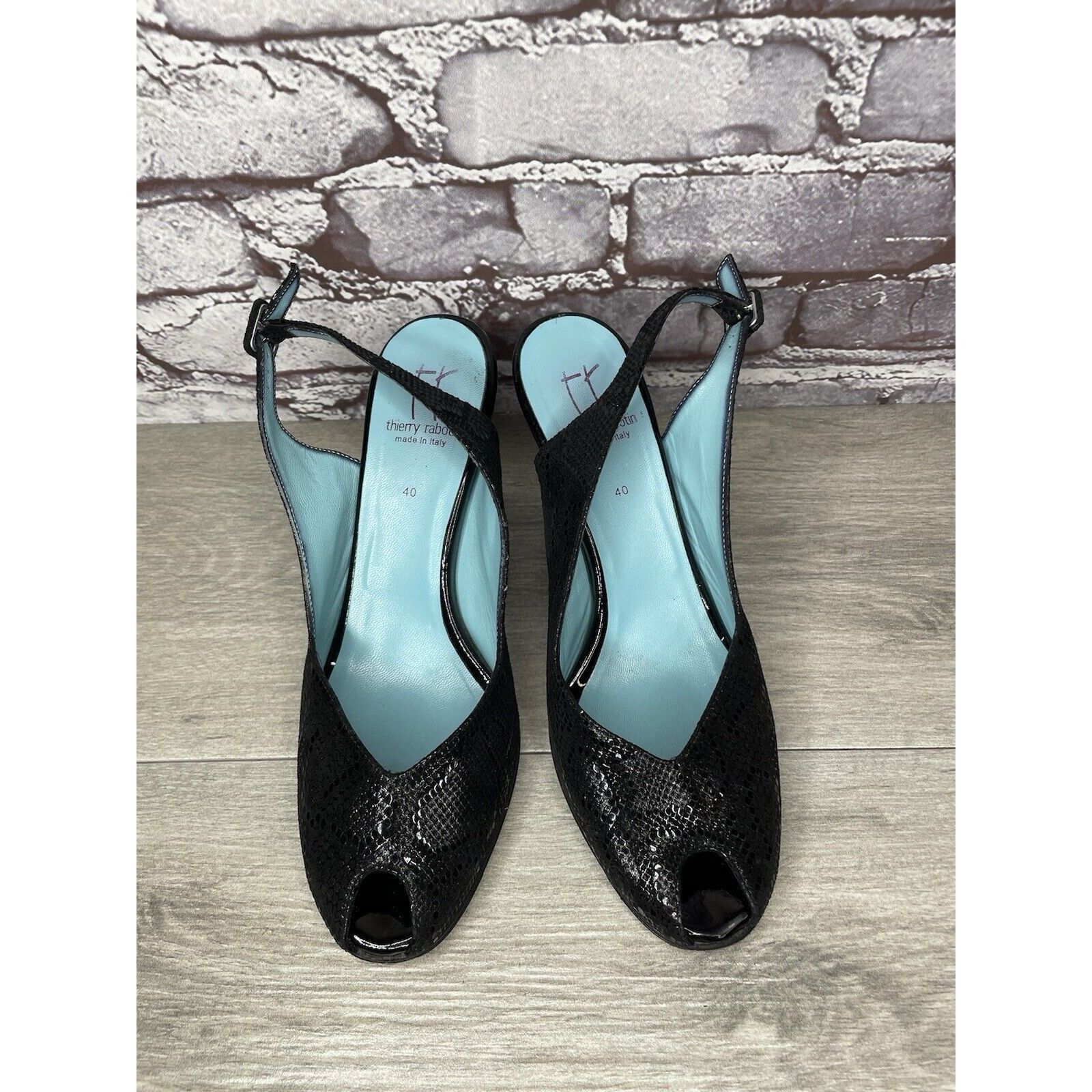 Other Thierry Rabotin Black Leather Snake Print Slingback Pump Hee Size US 9.5 / IT 39.5 - 2 Thumbnail