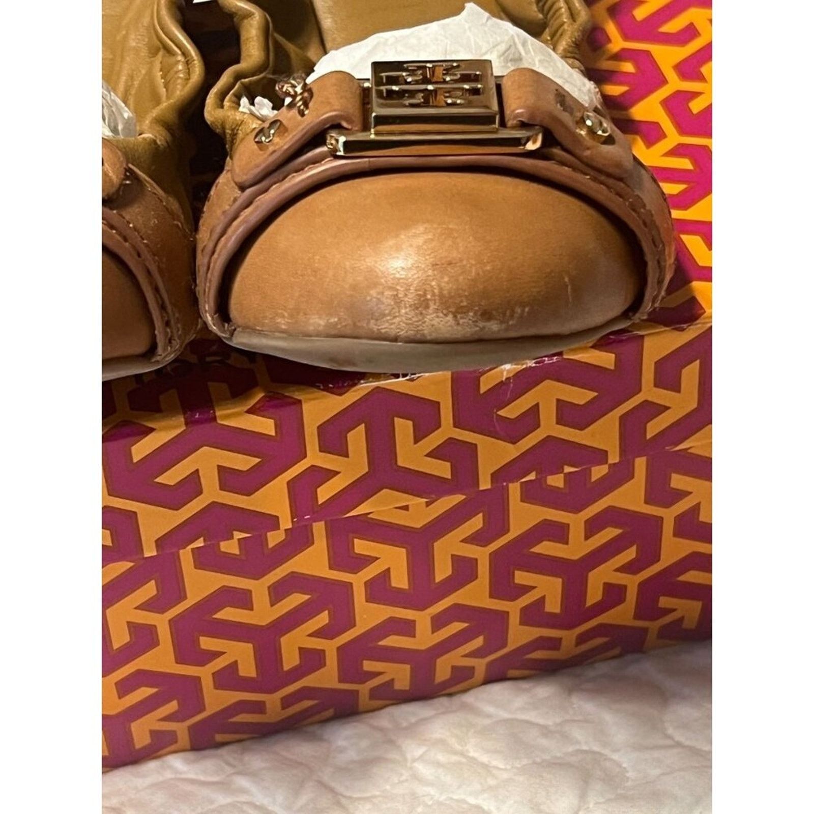 Tory Burch TORY BURCH Ambrose Ballet Flats Leather Camel Brown Gold 7 B Size US 7 / IT 37 - 6 Thumbnail