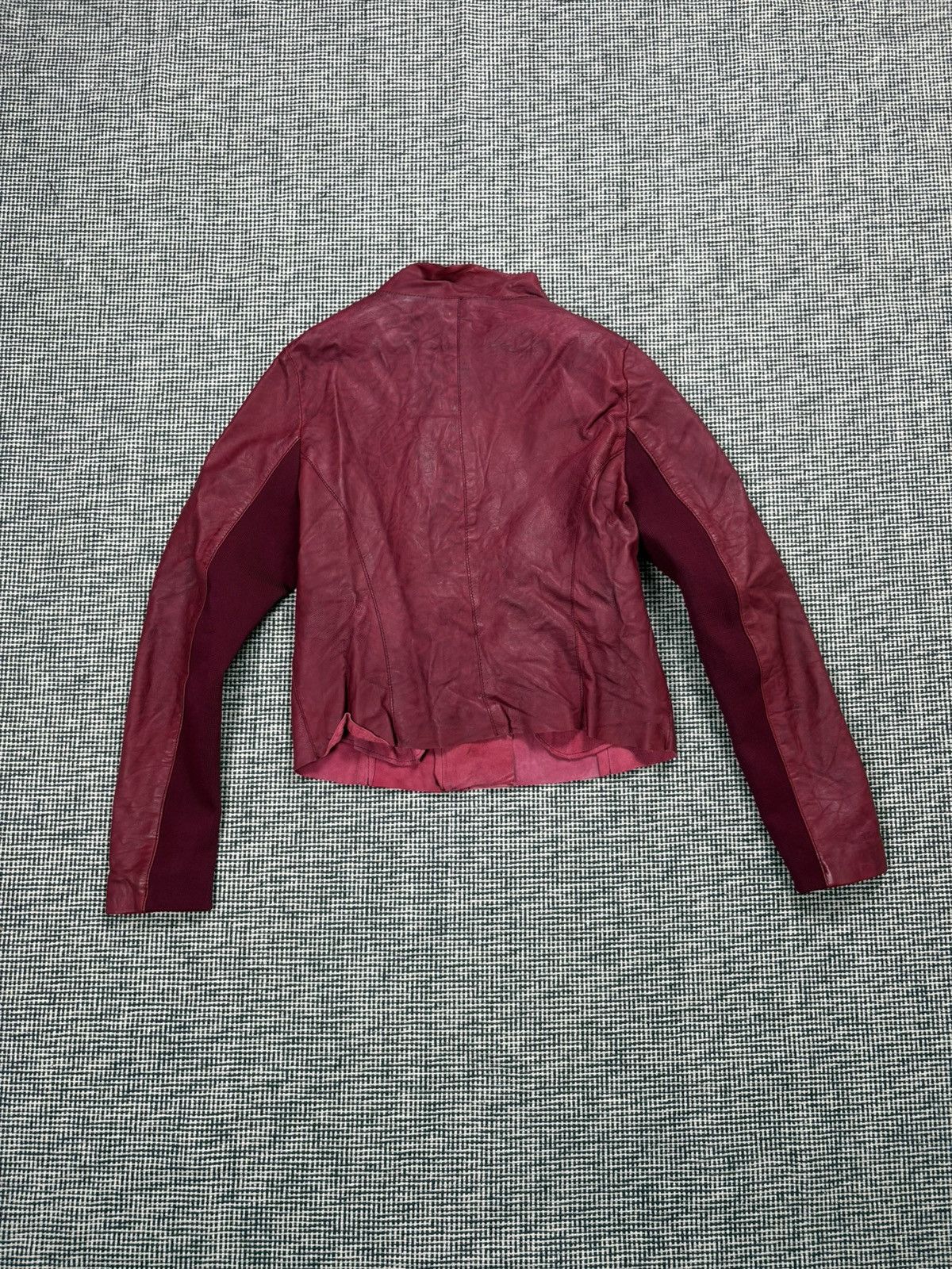 Genuine Leather avant garde asymmetric leather zip jacket pink burgundy Size XS / US 0-2 / IT 36-38 - 3 Thumbnail