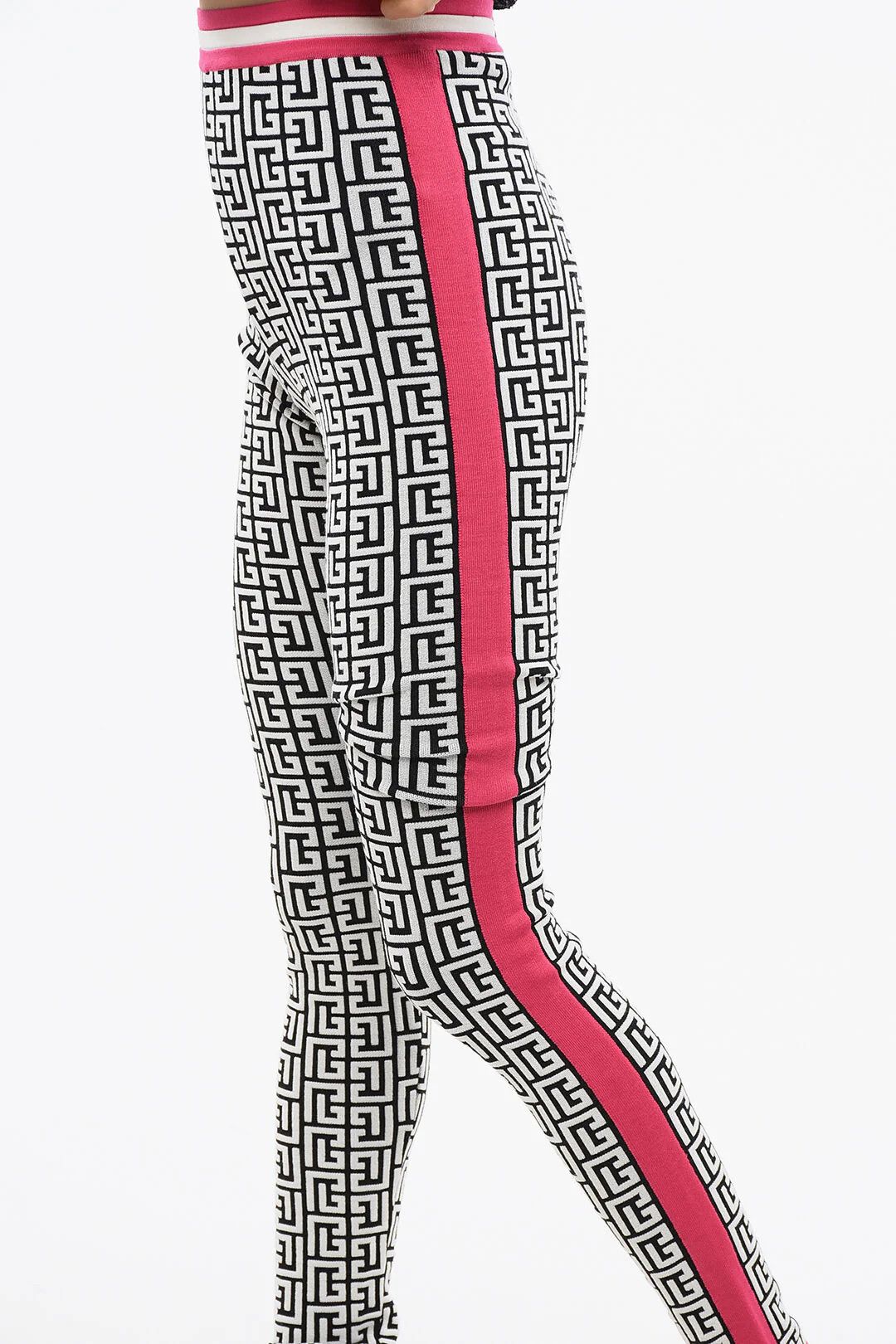 Balmain og1mm0326 Monogram Pattern Knit Leggings in White & Black Size 28" / US 6 / IT 42 - 3 Thumbnail
