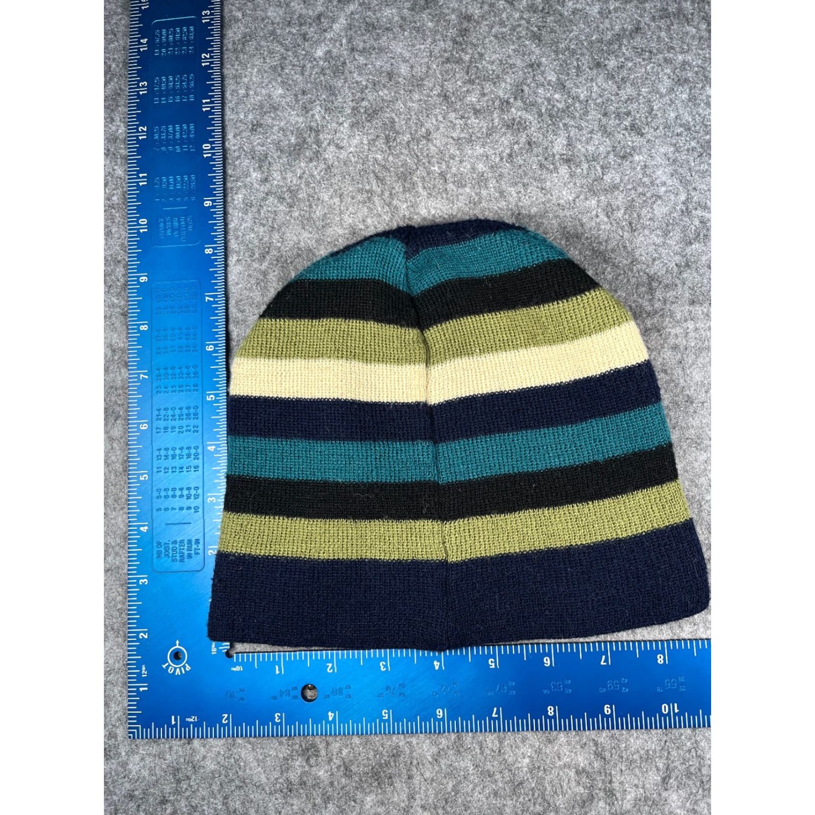 Vintage Beanie Beanie Adult One Size Blue Green Stripe Acrylic Snow Winter Ski Knit Lightweight Lined Stretch Men Style Ski Mens Size ONE SIZE - 3 Thumbnail