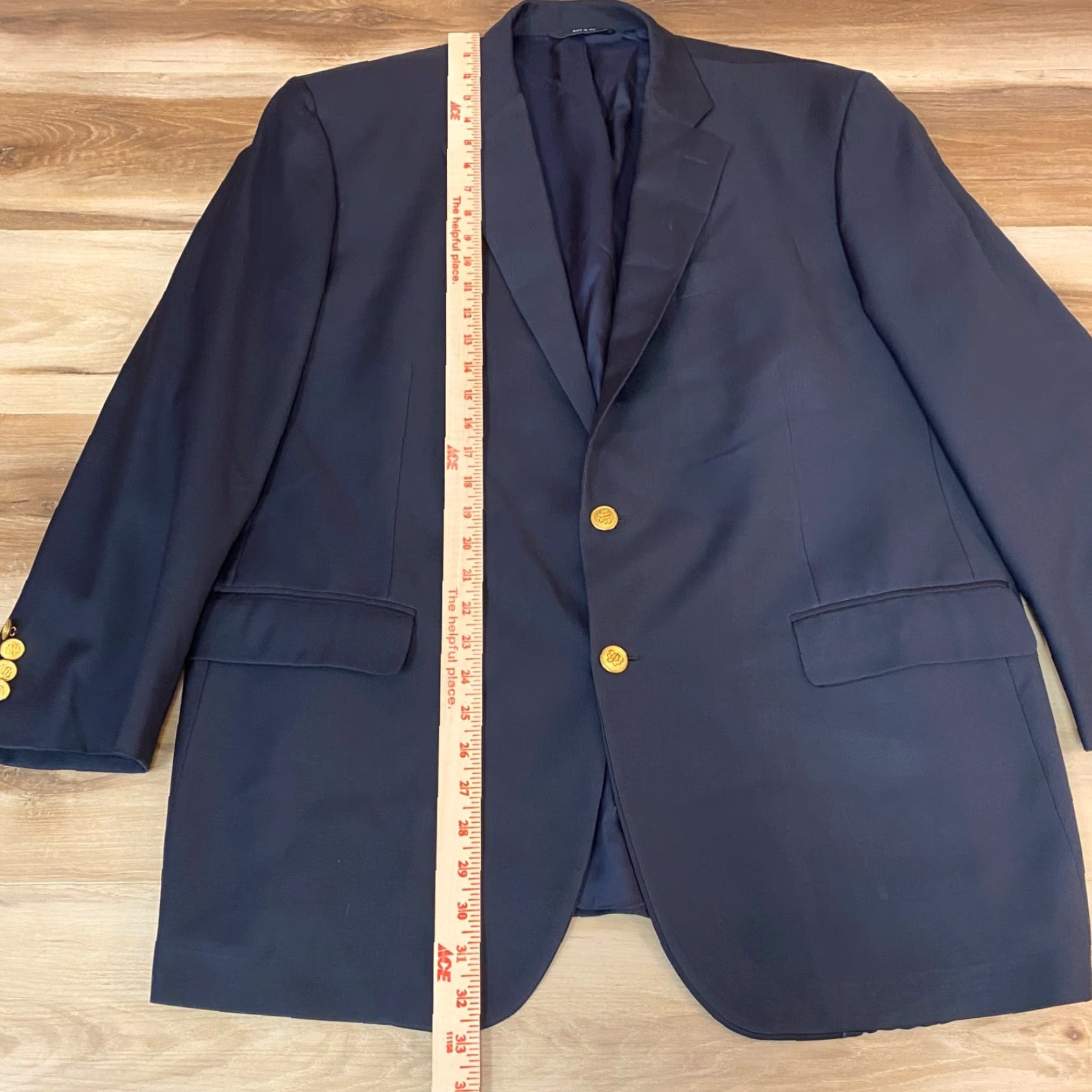 Brooks Brothers VINTAGE Brooks Brothers Blazer Mens 45R Black Madison Makers Gold Button USA Loro Piana Size 48R - 7 Thumbnail