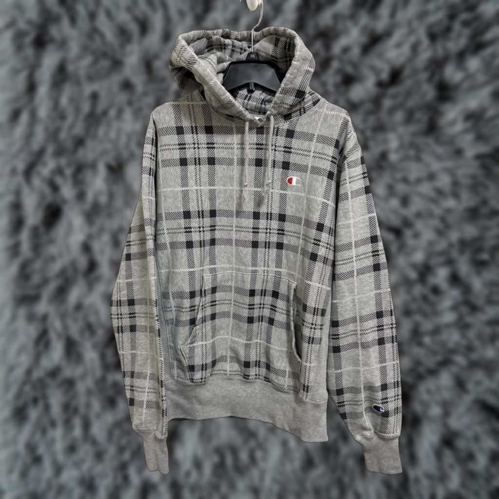 Champion Champion Hoodie Mens M Gray Plaid Reverse Weave Fleece Logo Heavy Sweatshirt Size US M / EU 48-50 / 2 - 1 Thumbnail