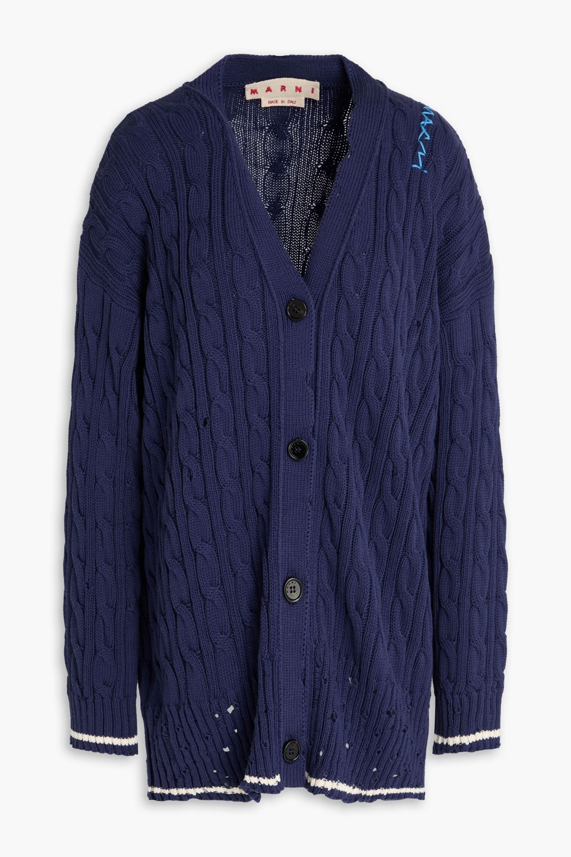 Marni o1f1d3z0326 Cable-Knit Cardigan in Blue Size L / US 10 / IT 46 - 1 Thumbnail