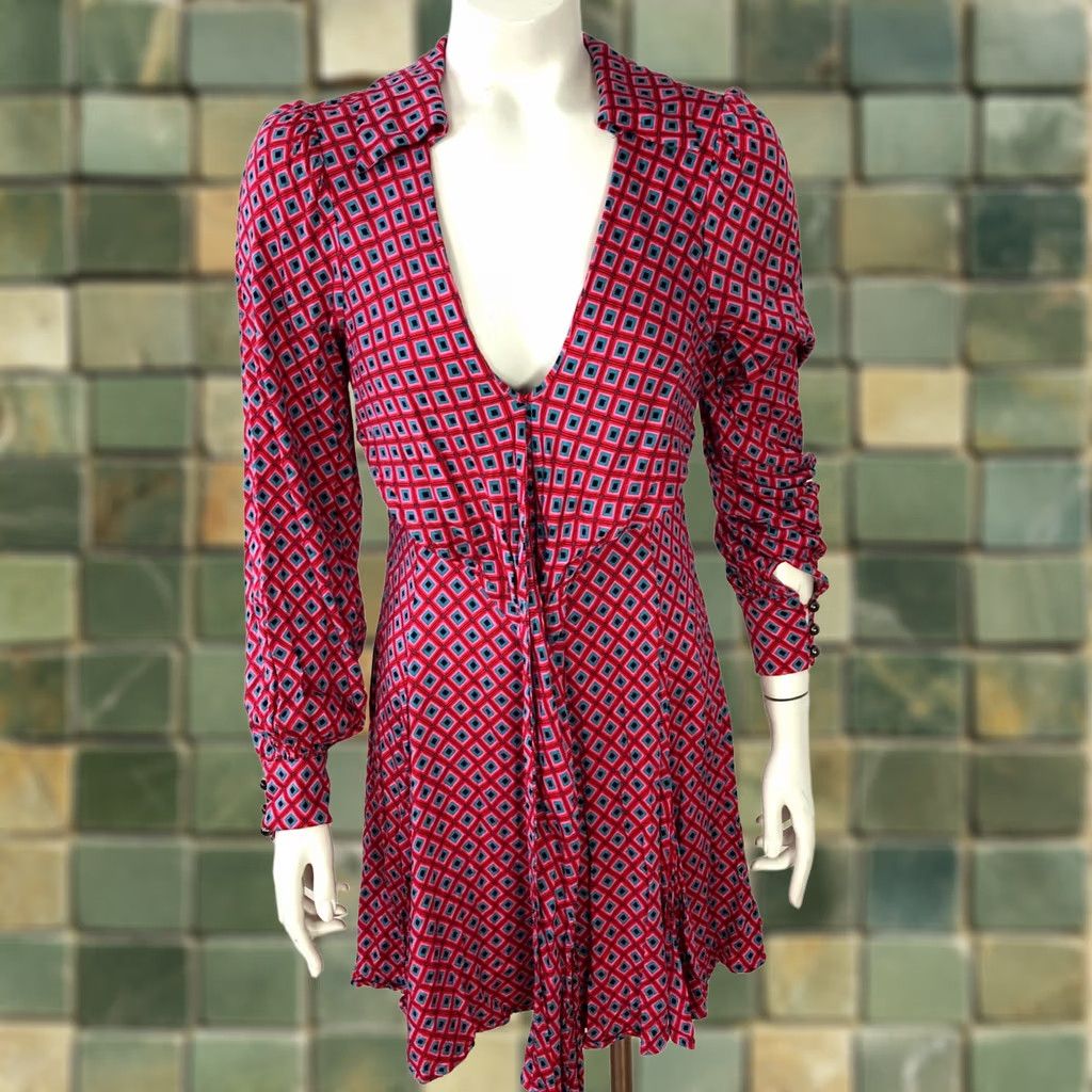 Free People Free People XS Dress Shirt Wrap Open Back Above Knee Pink Red MINT All Over Print Vintage No Size XS / US 0-2 / IT 36-38 - 1 Thumbnail