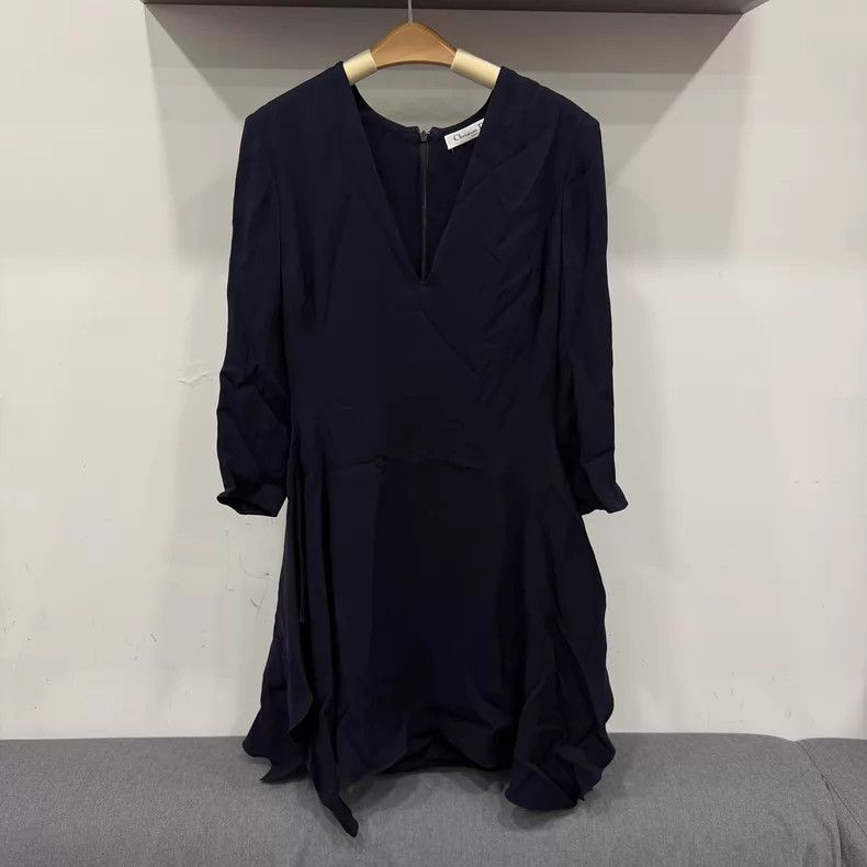 Dior Dior Dark blue V-neck irregular hem mid-sleeve dress Size XS / US 0-2 / IT 36-38 - 1 Thumbnail