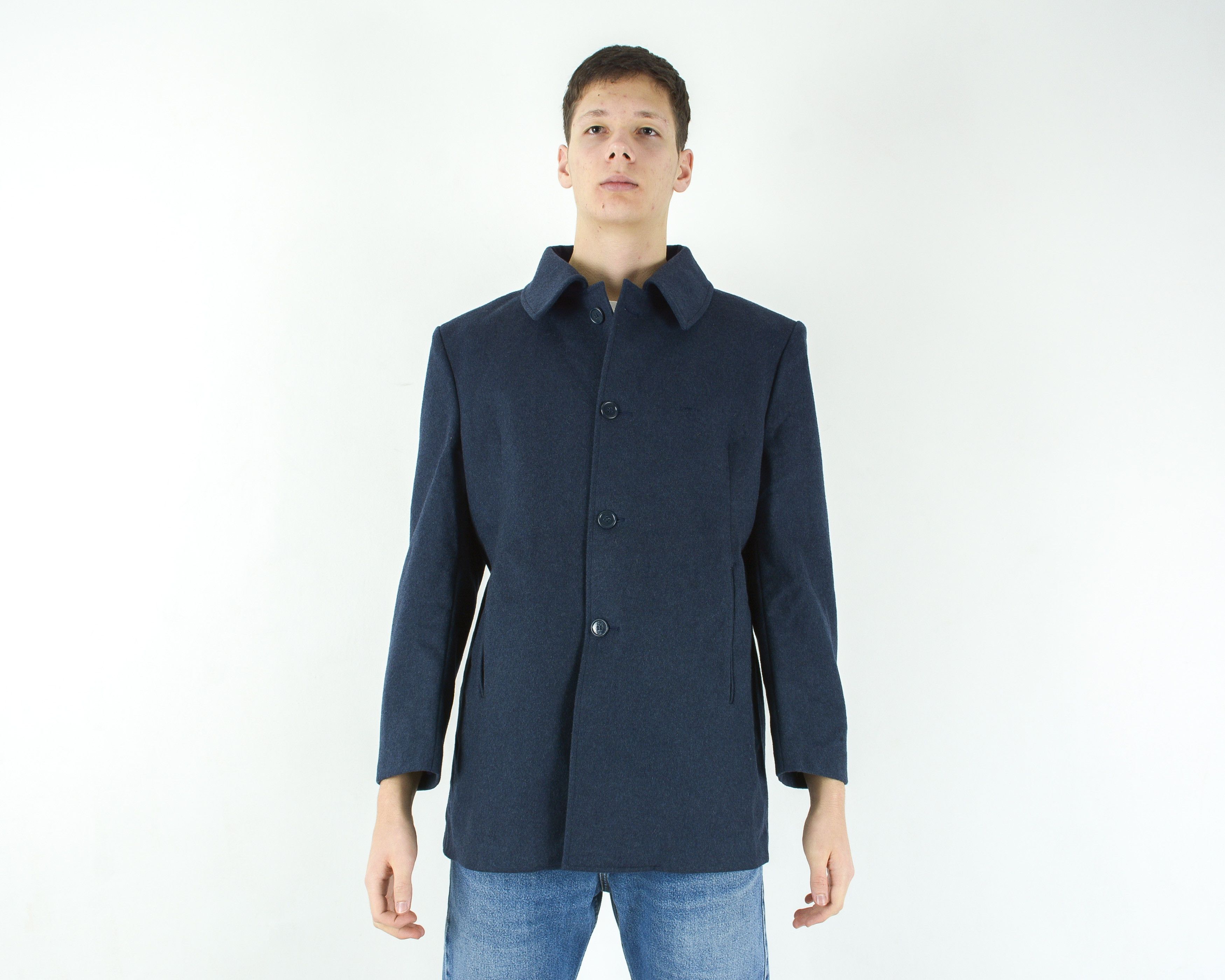 image of Tour De France x Vintage Caen France 1984 Men Uk 40 Us Wool Over Coat Jacket Winter in Blue (Size M