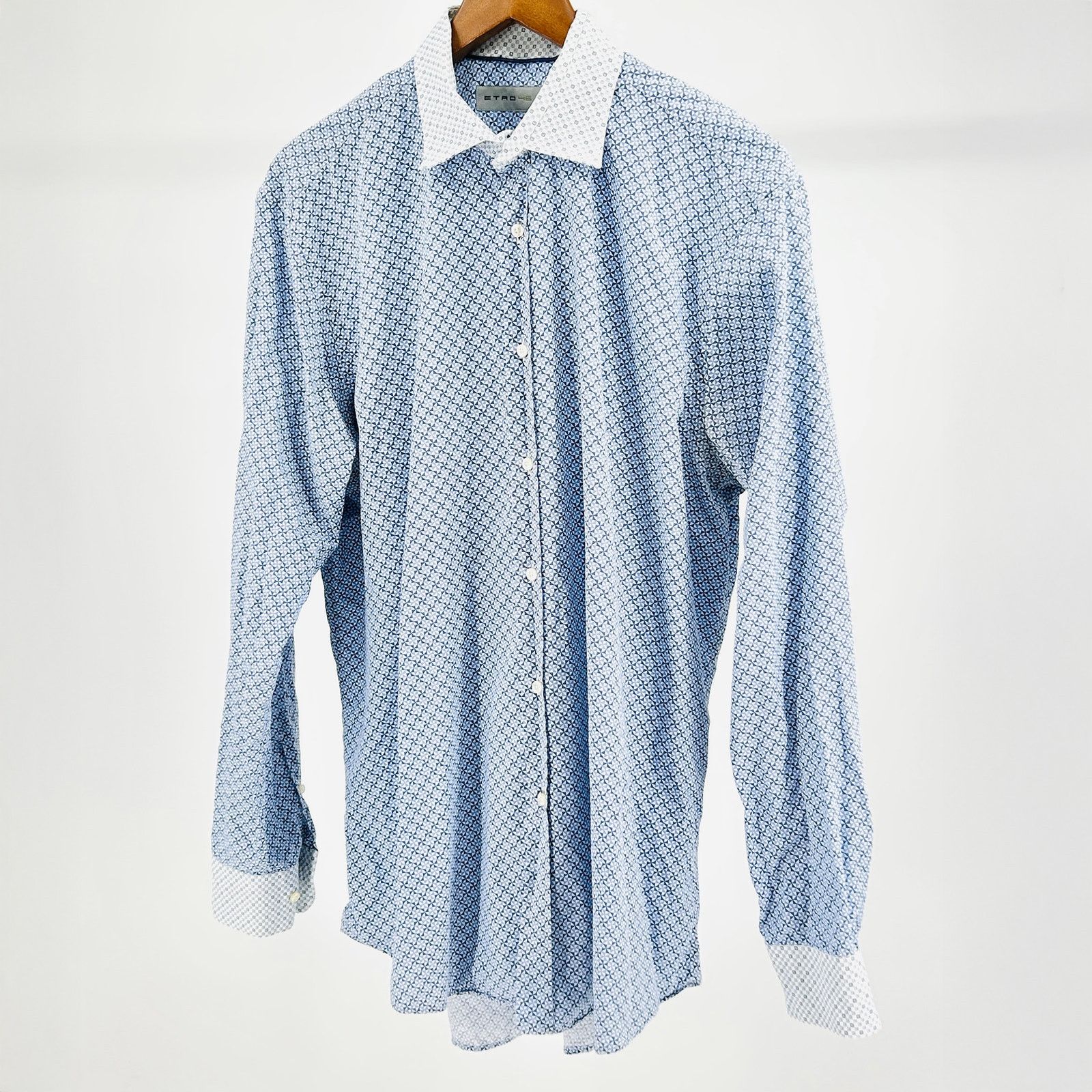 Etro Etro Blue Geometric Print Contrast Collar Cuff Shirt Size US S / EU 44-46 / 1 - 1 Thumbnail
