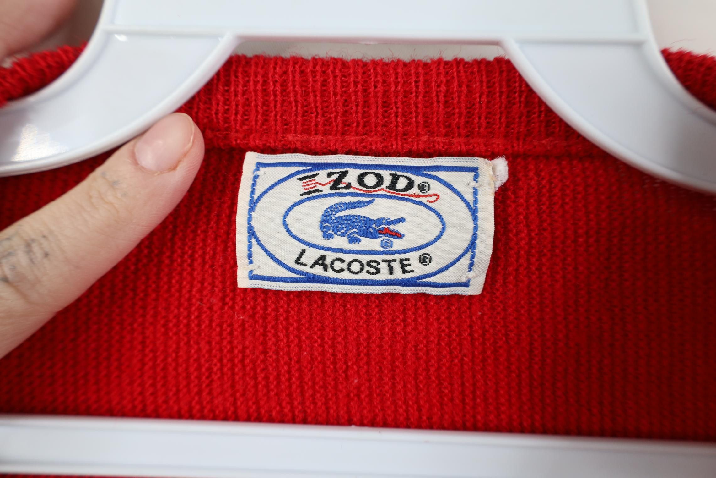 Lacoste Vintage 80s Izod Lacoste Boxy Fit Knit V-Neck Sweater Red Size US XL / EU 56 / 4 - 8 Thumbnail