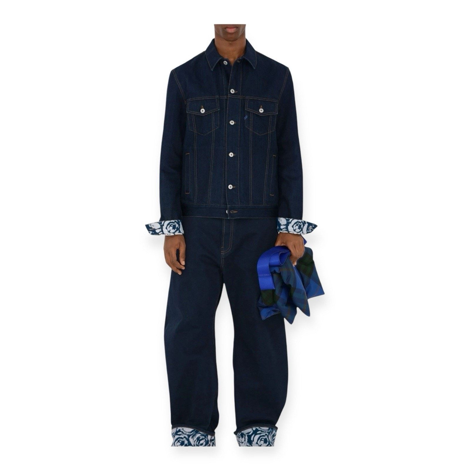 Burberry Mens London Navy Blue Denim Flocked Jacket XL $ 1790 Msrp Size US XL / EU 56 / 4 - 3 Thumbnail