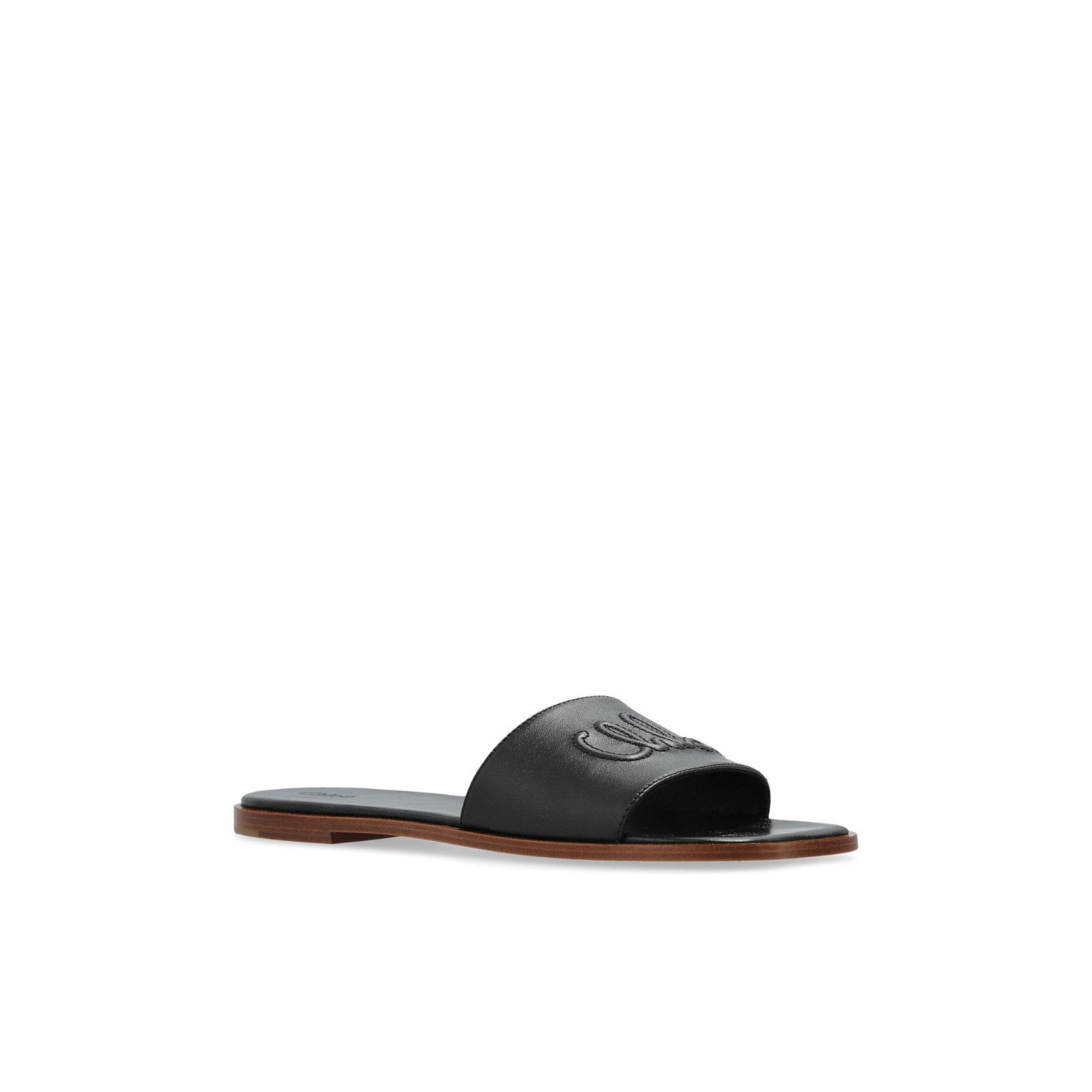 Chloe Flower Black Leather Flip Flops New & Authentic (Women