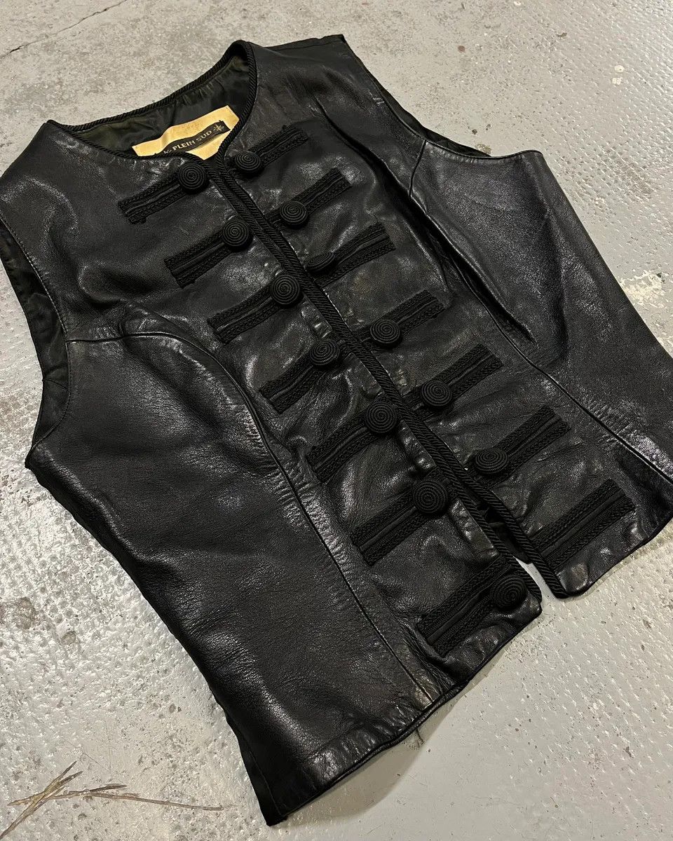 Vintage 1990s Plein Sud Black Leather Button-Front Vest Size S / US 4 / IT 40 - 4 Thumbnail