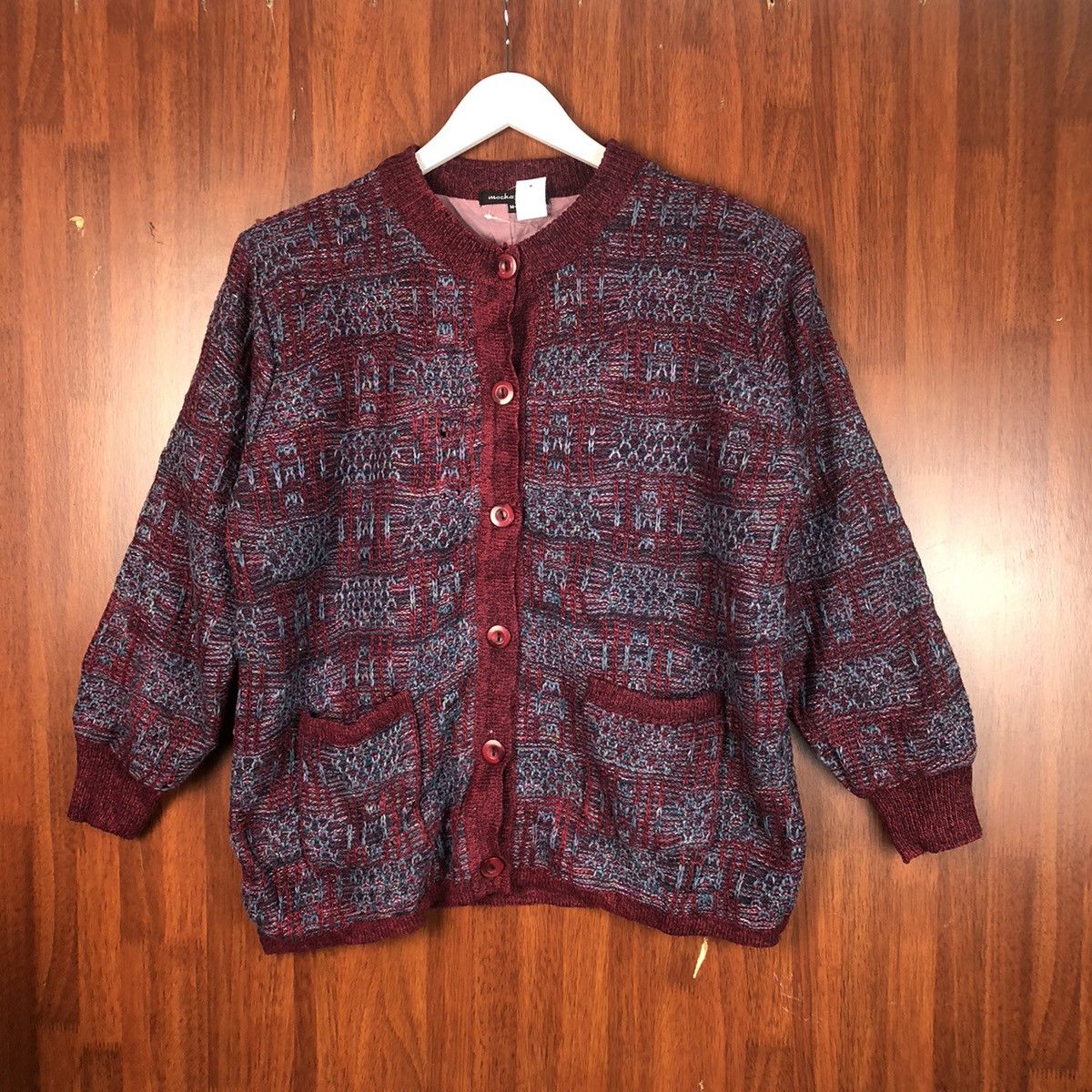 Japanese Brand Mocha Ginene Maroon Patterned Cardigans #7493 Size M / US 6-8 / IT 42-44 - 1 Thumbnail