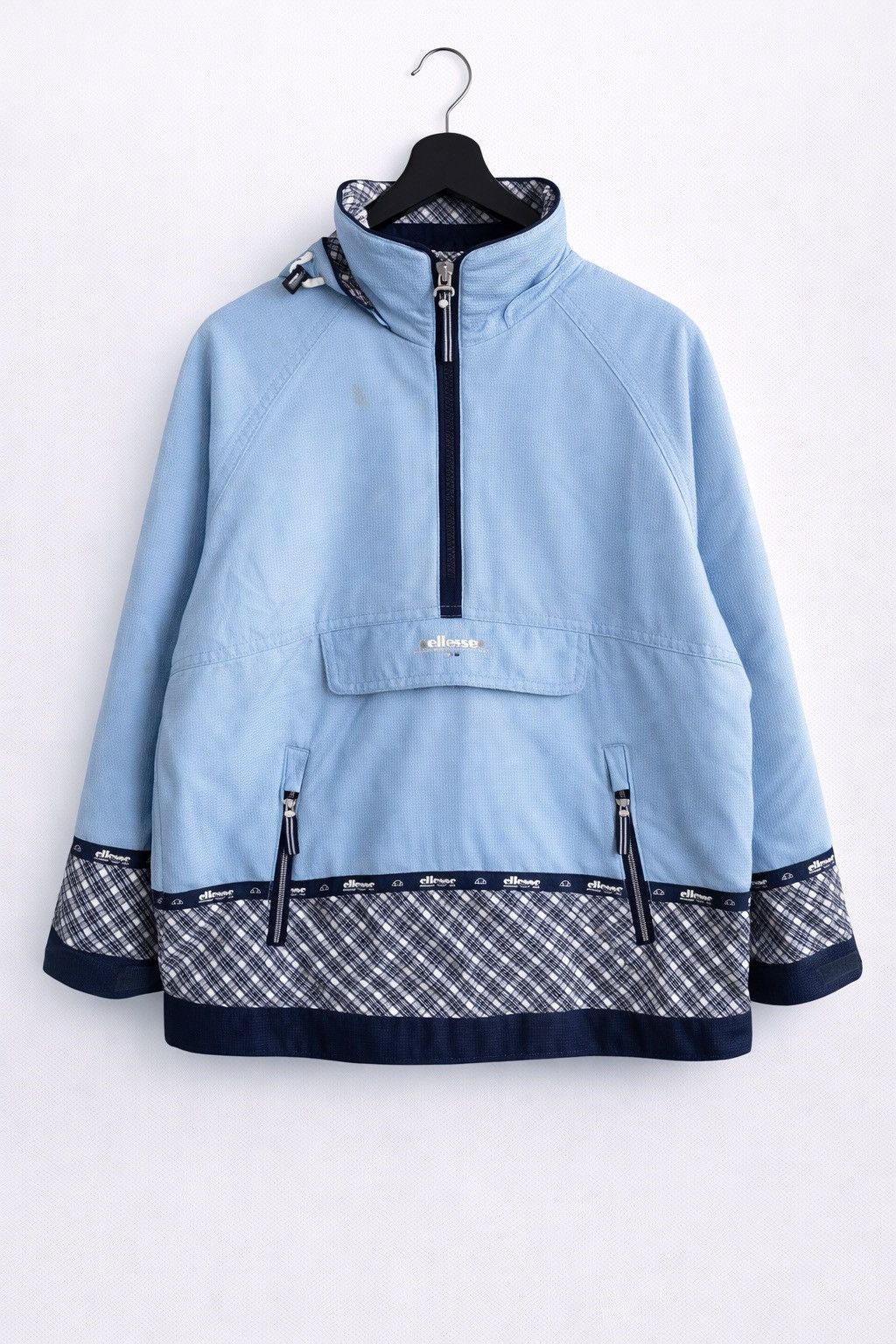 Ellesse × Goldwin Vintage Ellesse Half Zip Hooded Jacket Light Blue Plaid Size US M / EU 48-50 / 2 - 1 Thumbnail