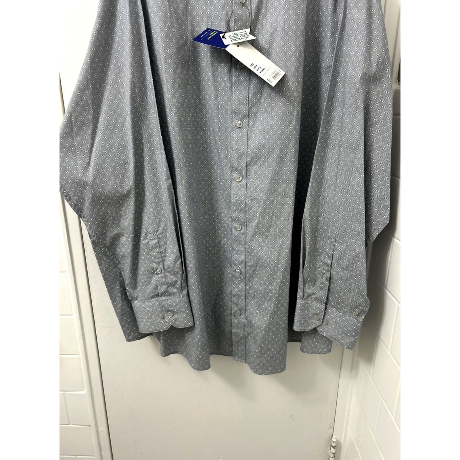 Apt. 9 Apt 9 Shirt Mens 4XL Gray Geometric Modern Fit Dress Shirt Long Sleeve Button-Front L/S Casual Formal Business Big Tall Size US XXL / EU 58 / 5 - 3 Thumbnail