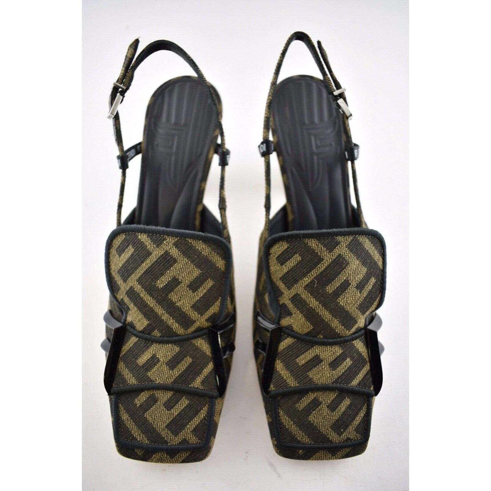Fendi Freedom Jacquard FF Logo Square Toe Slingback Heel Pump 36.5 Size US 6.5 / IT 36.5 - 6 Thumbnail