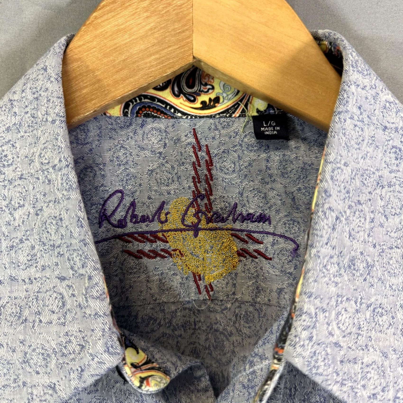 Robert Graham Robert Graham Shirt Mens L Blue Paisley Long Sleeve Button Up Dress Cotton Size 42R - 4 Thumbnail