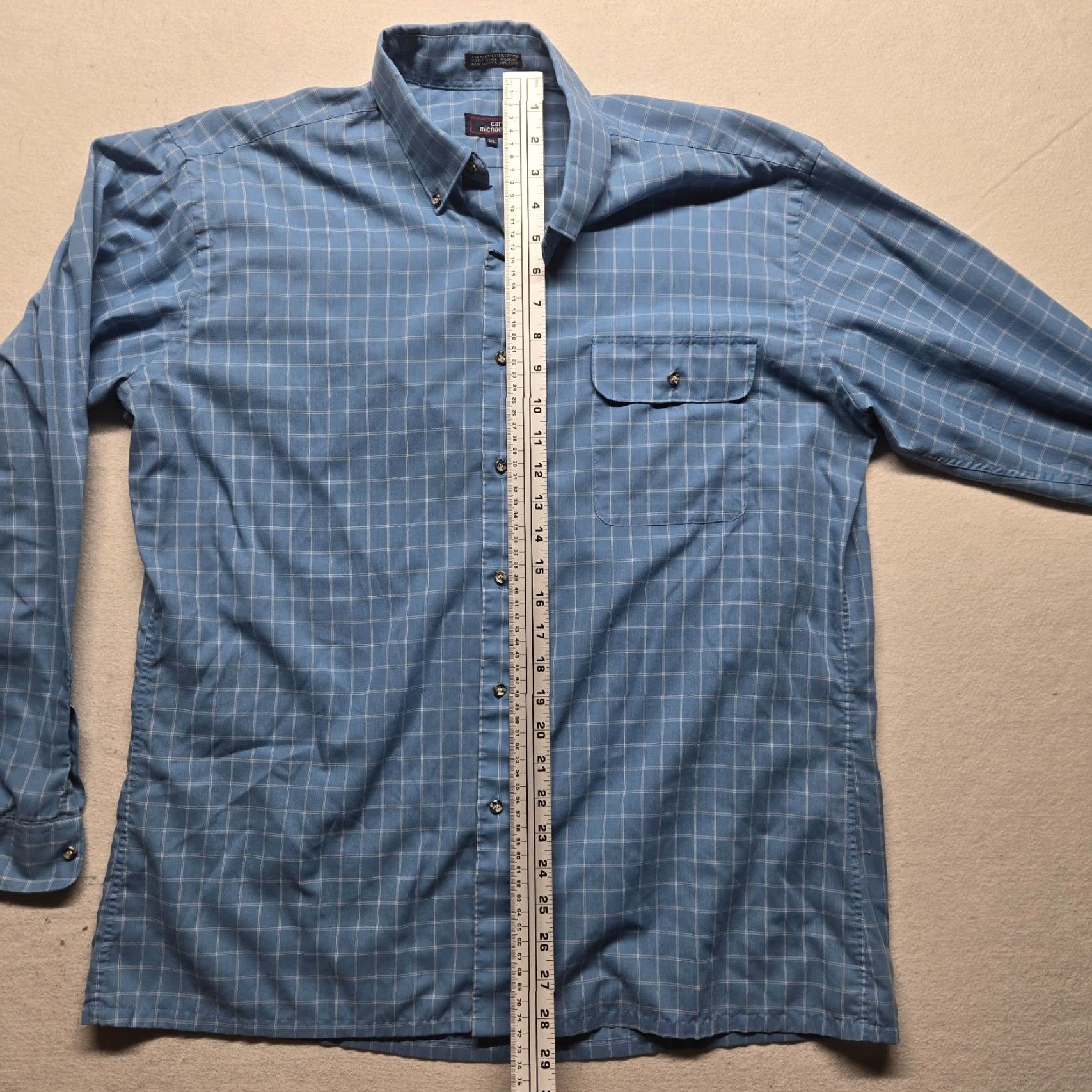 Vintage Carl Michaels Shirt Button-Up Long Sleeve Blue Plaid Polyester Blend Men's XL Size US XL / EU 56 / 4 - 6 Thumbnail