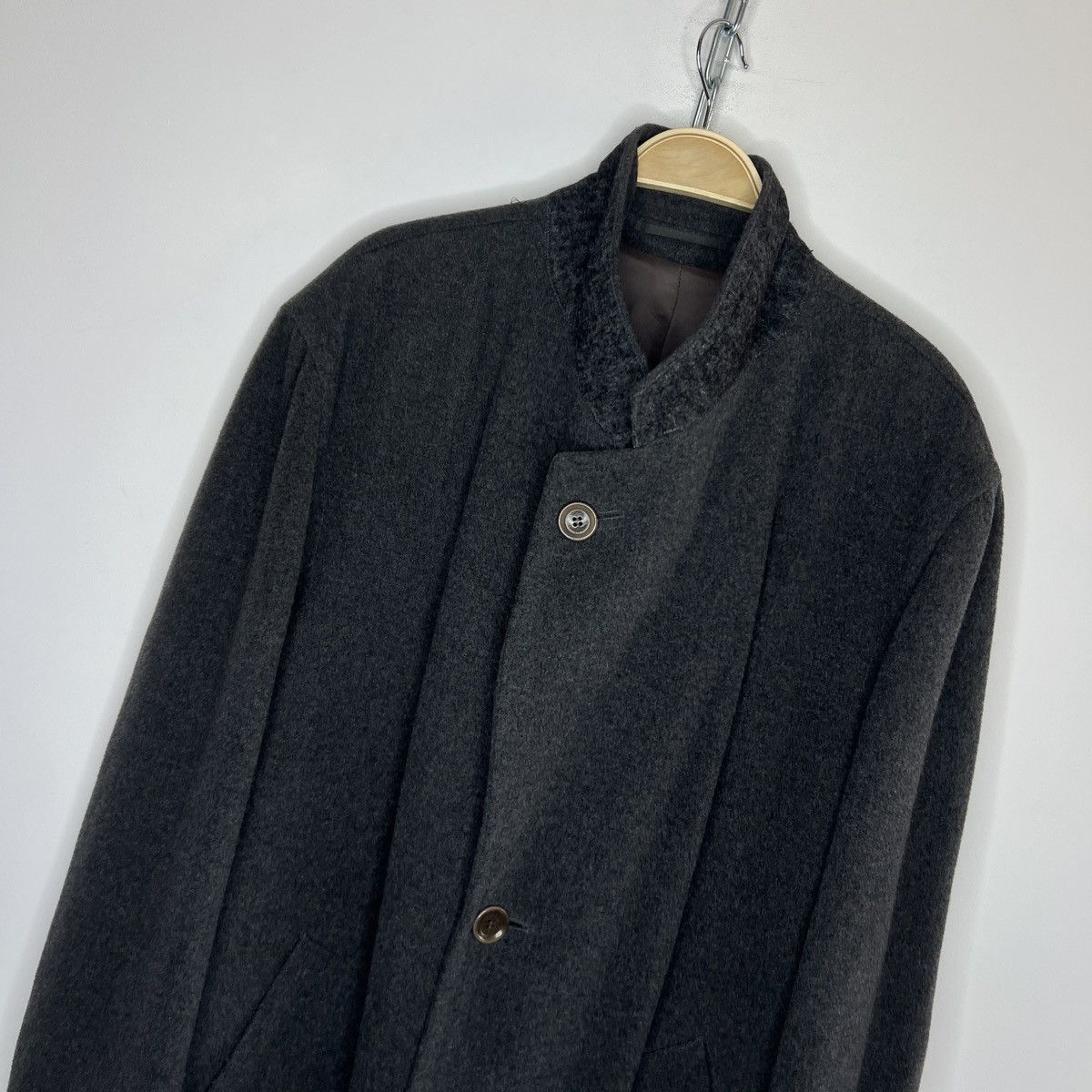 Hugo Boss × Vintage Vintage Hugo Boss Wool Cashmere Long Coat Jacket Grey 90s Size US XL / EU 56 / 4 - 11 Thumbnail