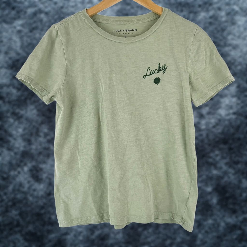 Lucky Brand Lucky Brand Womens Lucky Clover T-Shirt Sage Green Embroidered Slub Tee Size M Size M / US 6-8 / IT 42-44 - 1 Thumbnail