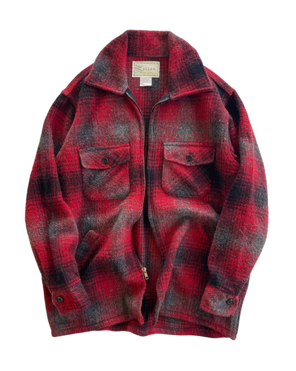 Vintage 50s Melton Wool Buffalo Plaid Mackinaw Jacket Size US M / EU 48-50 / 2 - 1 Thumbnail