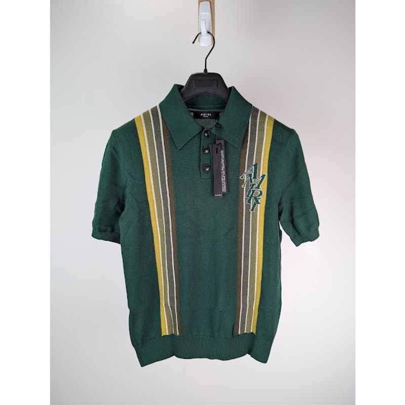 Amiri o1rshd1 Stack Stripe Short Sleeve Polo Shirt in Green Size US M / EU 48-50 / 2 - 2 Thumbnail