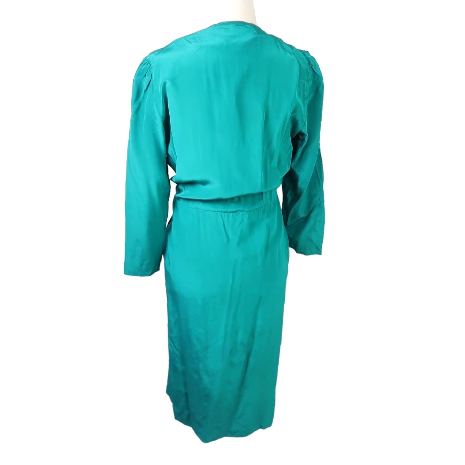 Altea VINTAGE Argenti teal green Silk long sleeve wrap dress 4P Petite 1990s Cocktail Knee Length Womens Size S / US 4 / IT 40 - 4 Thumbnail