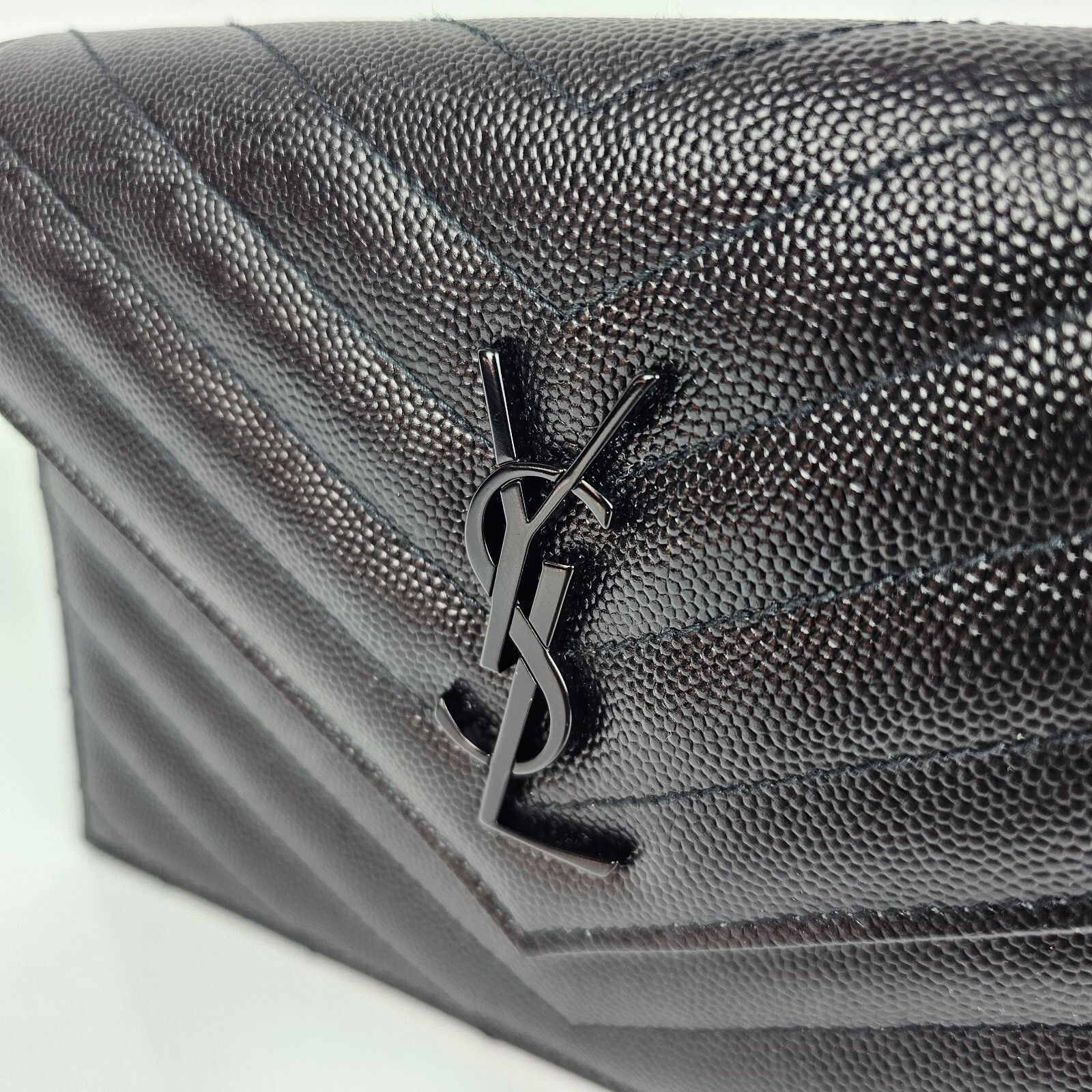 Saint Laurent Paris SAINT LAURENT Cassandre Envelope Black Grained Leather Chain Size ONE SIZE - 6 Thumbnail