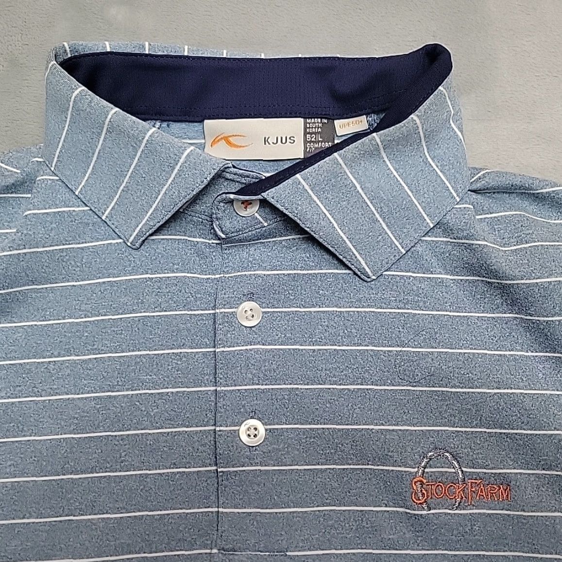 KJUS Kjus Polo Shirt Mens LT Blue Striped Performance Stretch UPF 50 Golf Polo Shirt Mens LT Blue Striped 50 UPF Golf Sports Wear Size US L / EU 52-54 / 3 - 3 Thumbnail