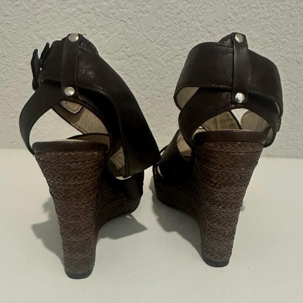 Designer KORS Michael Kors Brown Leather Jute Wedge Sandals Size 8 Size US 8 / IT 38 - 6 Thumbnail