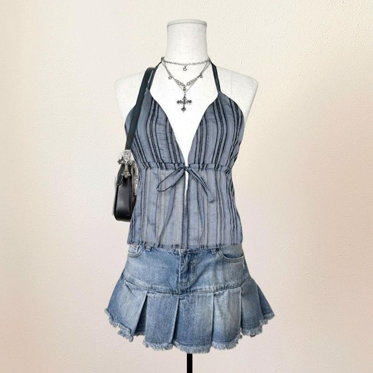 Cop Copine Striped Halter Top With Ties, gorpcore, utiltiy, mallgoth Size S / US 4 / IT 40 - 1 Thumbnail