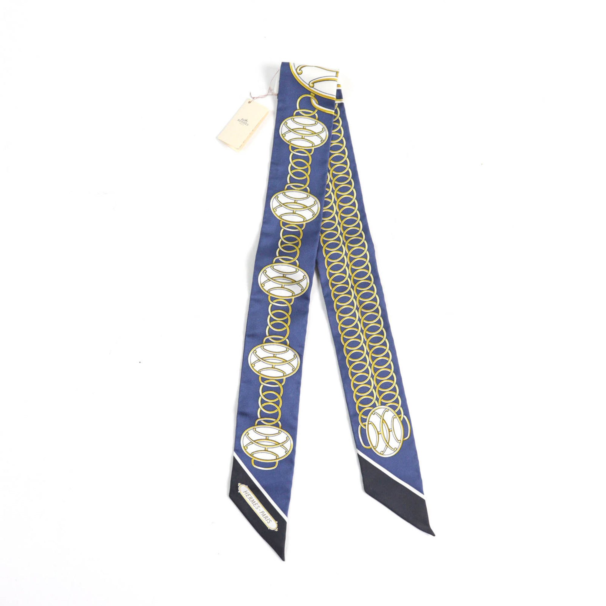 Hermes HERMES Twilly Lift Profile 100% Silk Scarf in Marine Noir Gold, Made France, with Box, for Women Size ONE SIZE - 1 Thumbnail