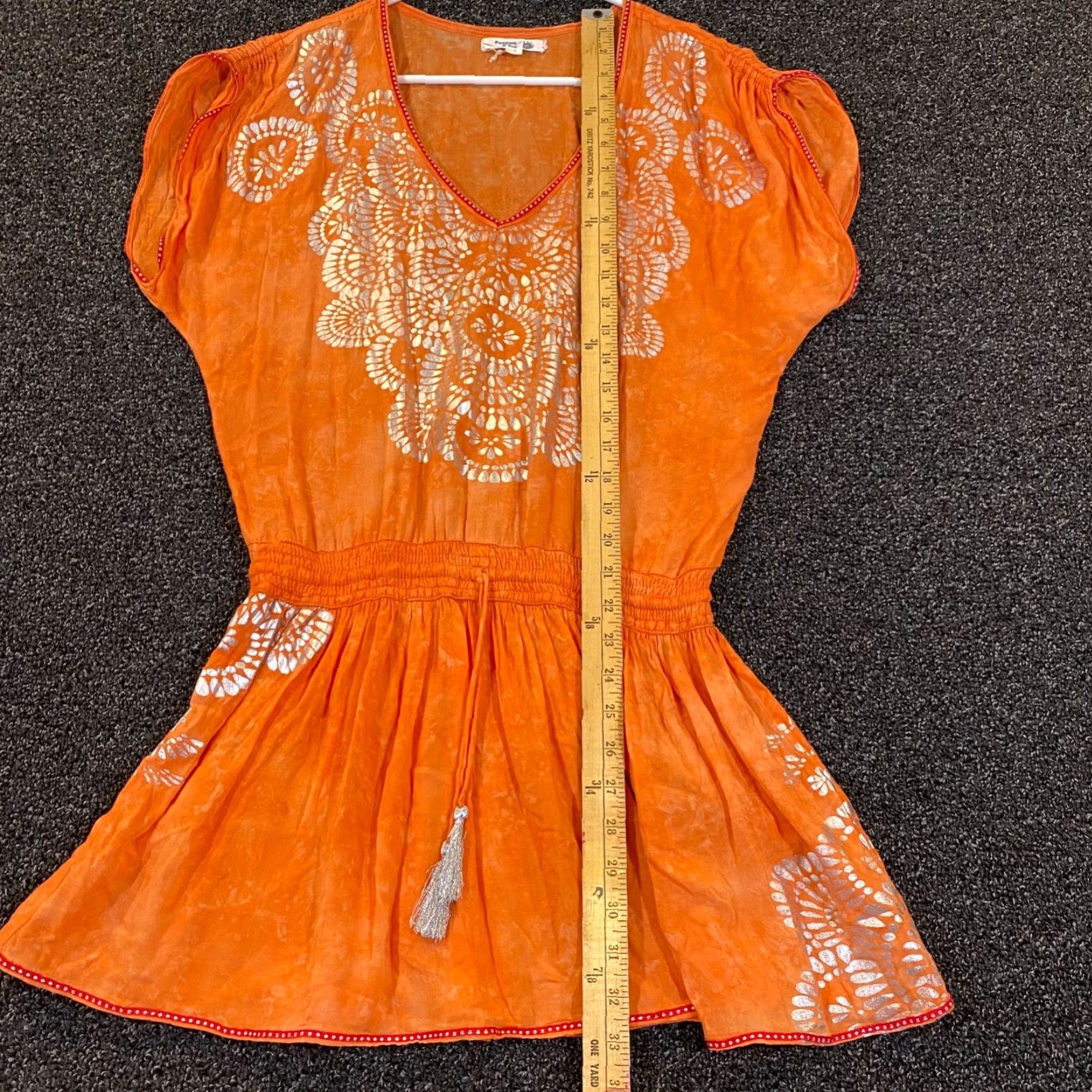 Poupette St Barth Poupette St. Barth Womens V Neck Abstract Metallic Midi Dress Orange Size 1 Size XS / US 0-2 / IT 36-38 - 4 Thumbnail